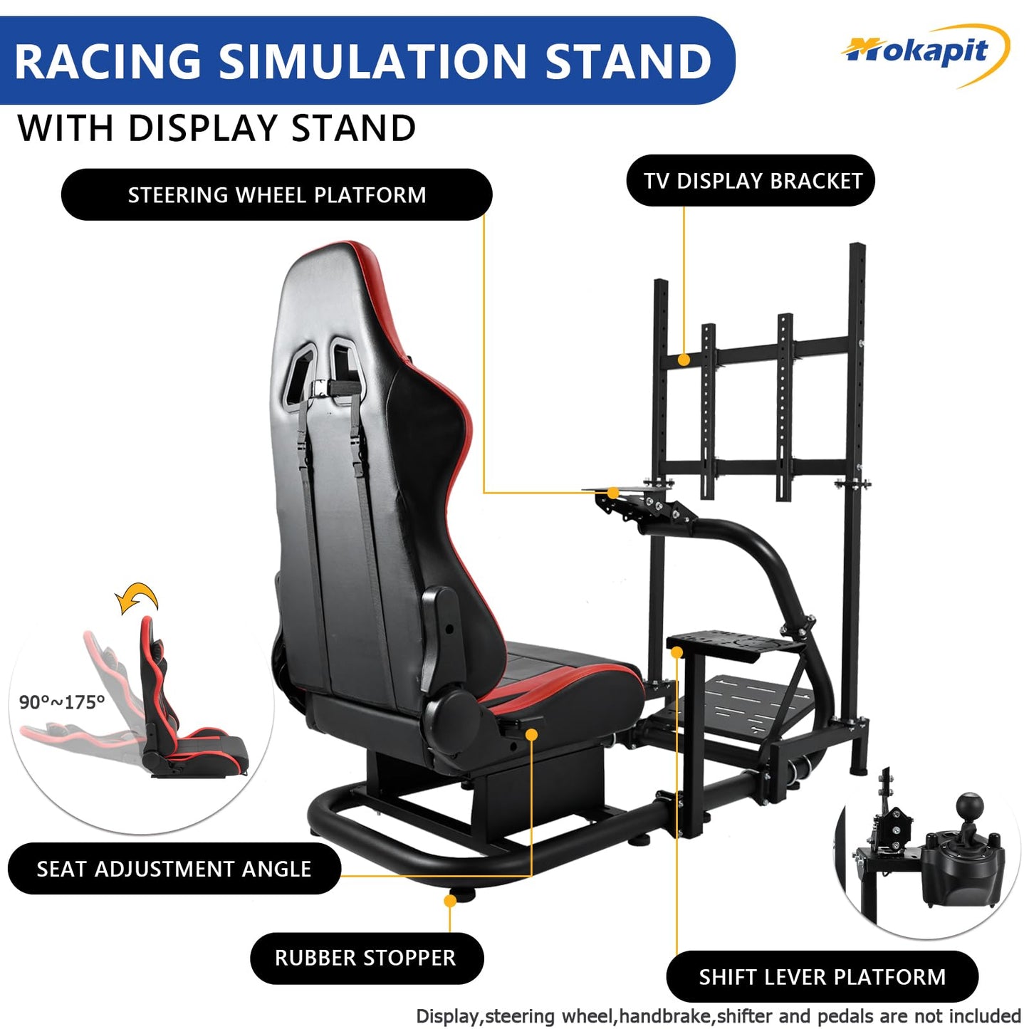 Single Arm Racing Simulator Cockpit TV with Seat Compatible with Logitech/Thrustmaster/PXN/Fanatec G27,G923,G29,G920 Monitor Stand Round Tube Frame No Steering Wheel & Pedal & Handbrake