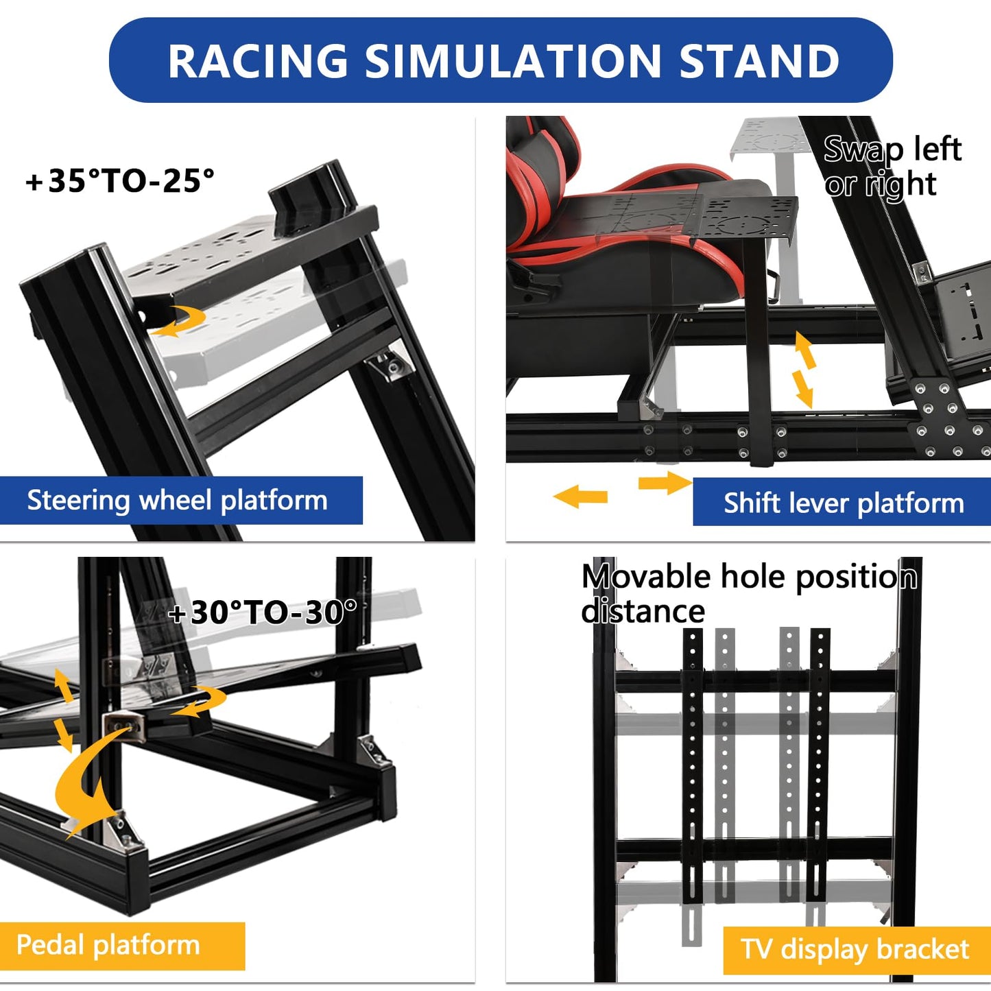 Mokapit F1 Racing Cockpit High Strength Aluminum Compatible with Logitech,PXN,Thrustmaster,Moza and Fanatec Stable Monitor Stand with Red Seat Wheel&Pedals& Handbrake Not Included