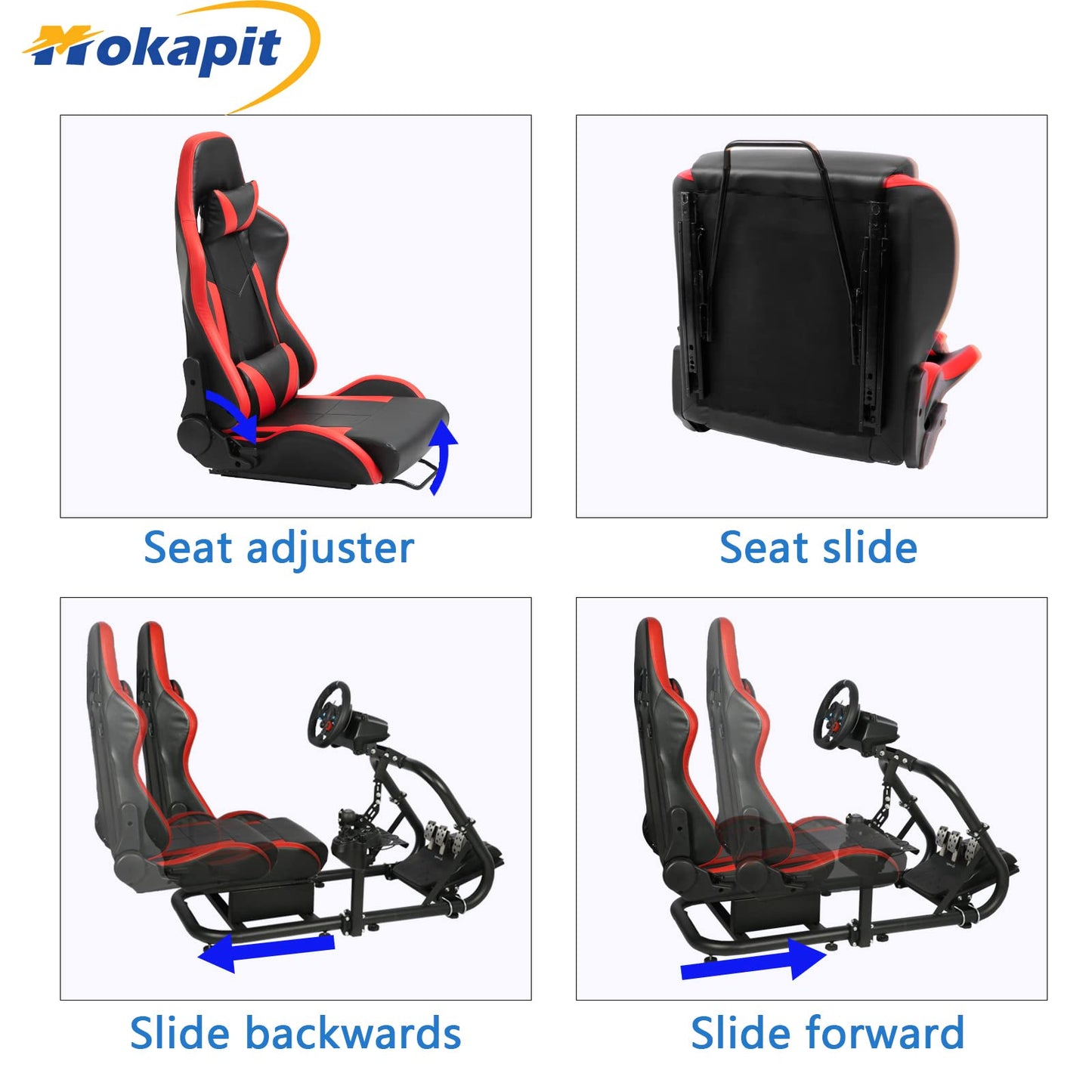 Ergonomic Racing Seat with Adjustable Double Slides Fit Racing Simulator Cockpit,Steering Wheel Stand Gaming Chair/Video Game Chairs PVC 180 Degree Fully Reclining Seat-Red