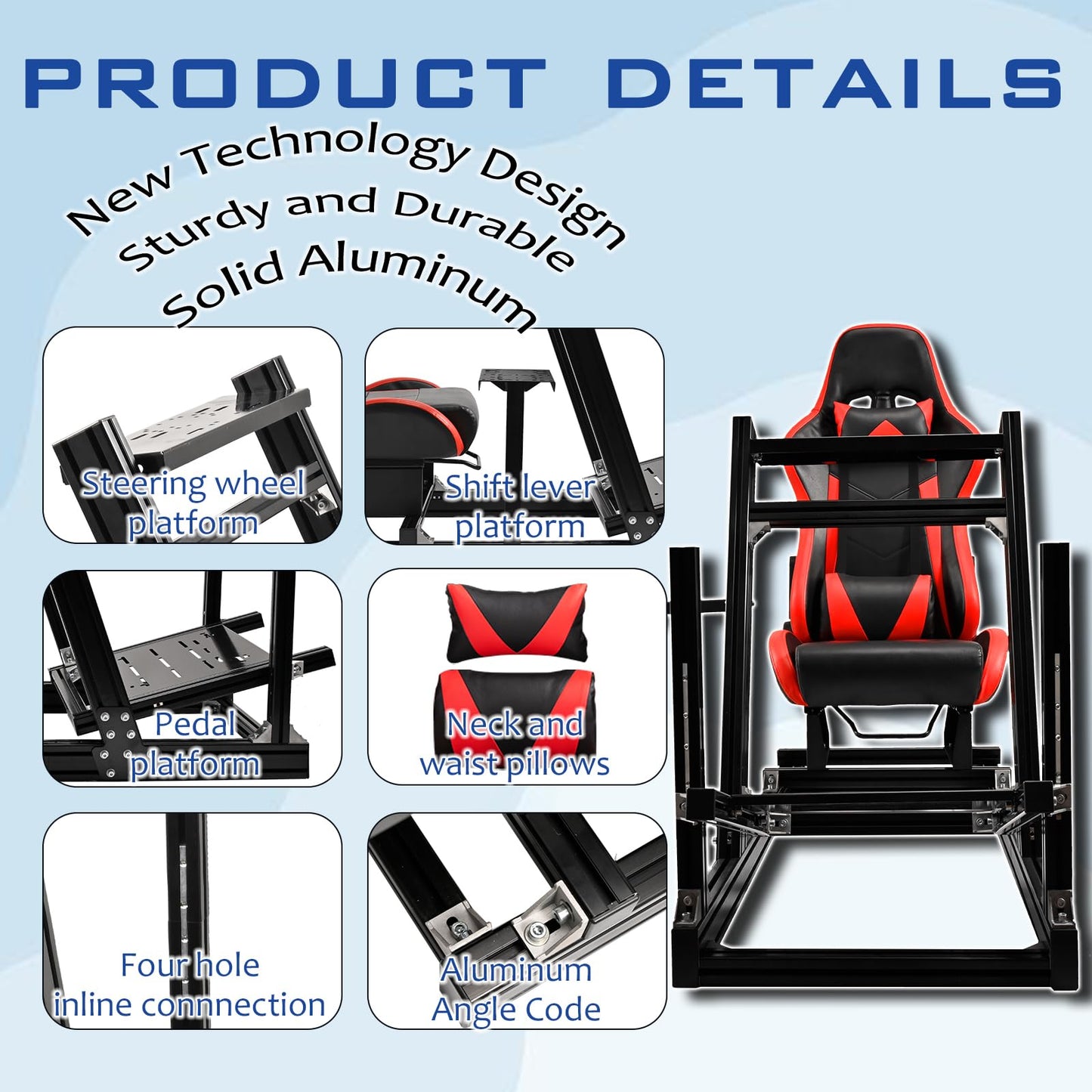 Mokapit Racing Cockpit F1/Truck/Car Simulator High Strength Aluminum Stand with Red Seat Compatible with Logitech,Thrustmaster,PXN,Moza and Fanatec Steering Wheel&Pedals& Handbrake Not Included