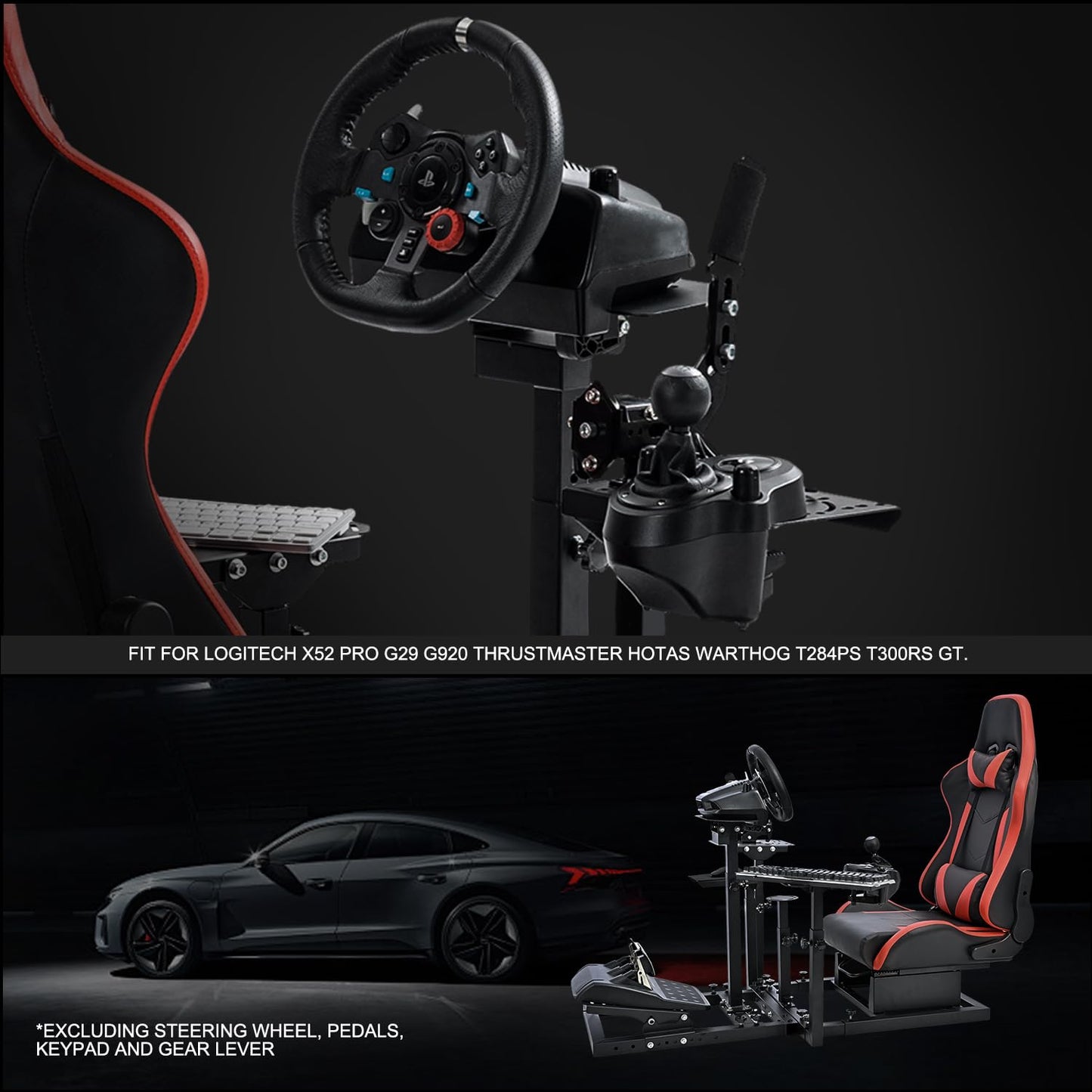 Dual Purpose Racing Flight Simulator Cockpit with Red Racing Seat Fit for Logitech/Thrustmaster/PXN G923,G920,X52 PRO,HOTAS Warthog,T80,T300RS GT Adjustable Electronic Devices Not Included