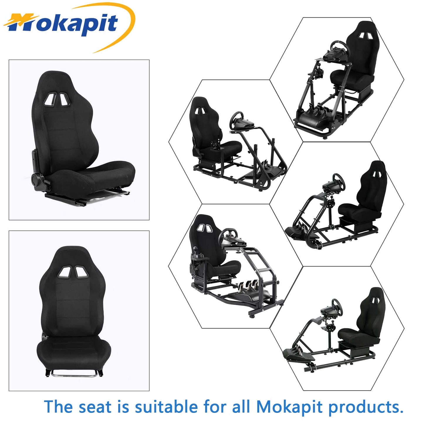 Mokapit Racing Seat with Adjustable Slide,Great Breathability,Adapt Racing Wheel Stand for Logitech G25 G27 G29 G920 Thrustmaster T80 T150 T300 T500 T300RS T500RS T-GT Professional Game Seat