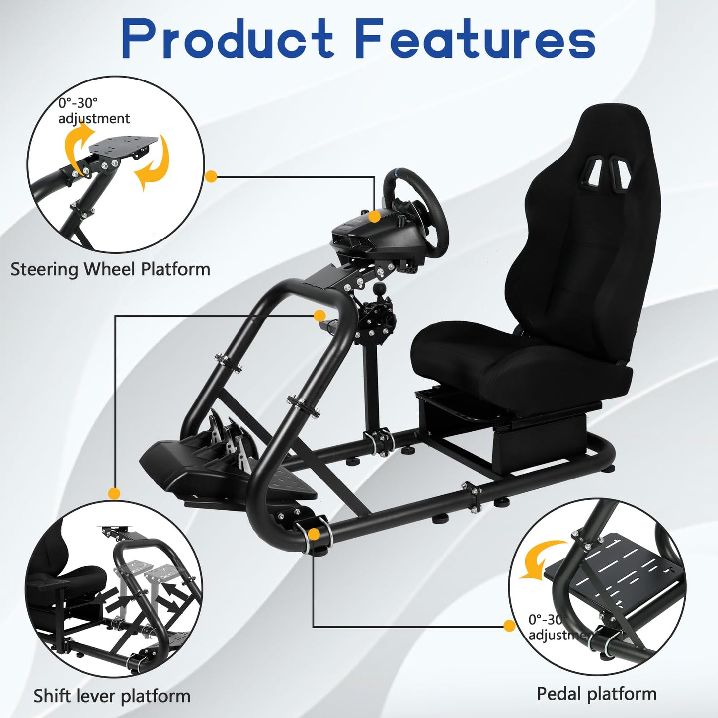 Mokapit Racing Simulation Cockpit Round Tube Game Stand Suitable for Logitech G27 G923 Thrustmaster T300RS More Stable |No pedals, Steering Wheel and Handbrake|With black seat