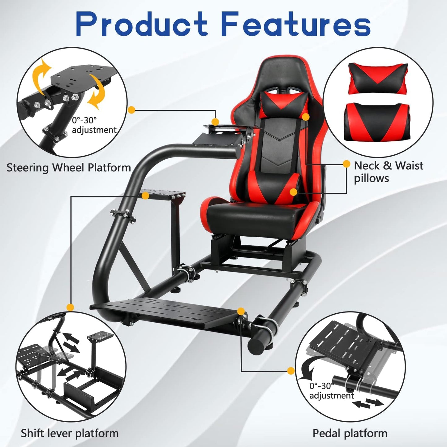 Mokapit Single Arm Racing Simulator Cockpit with Red Seat Compatible with Logitech/Thrustmaster/PXN/Fanatec G27,G923,G29,G920 Stable Round Tube Stand No Pedal, Steering Wheel and Handbrake