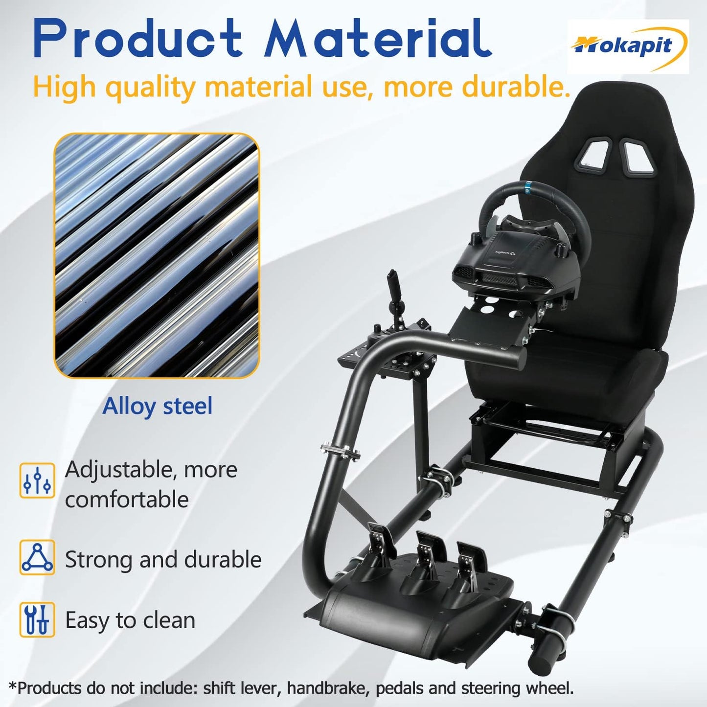 Mokapit Simulator Cockpit with Racing Seat Monitor Mount, Compatible with Logitech,Thrustmaster,Fanatec,G29 G920Analog Racing Cockpit without Wheel Pedals Shifter Handbrake and Monitor