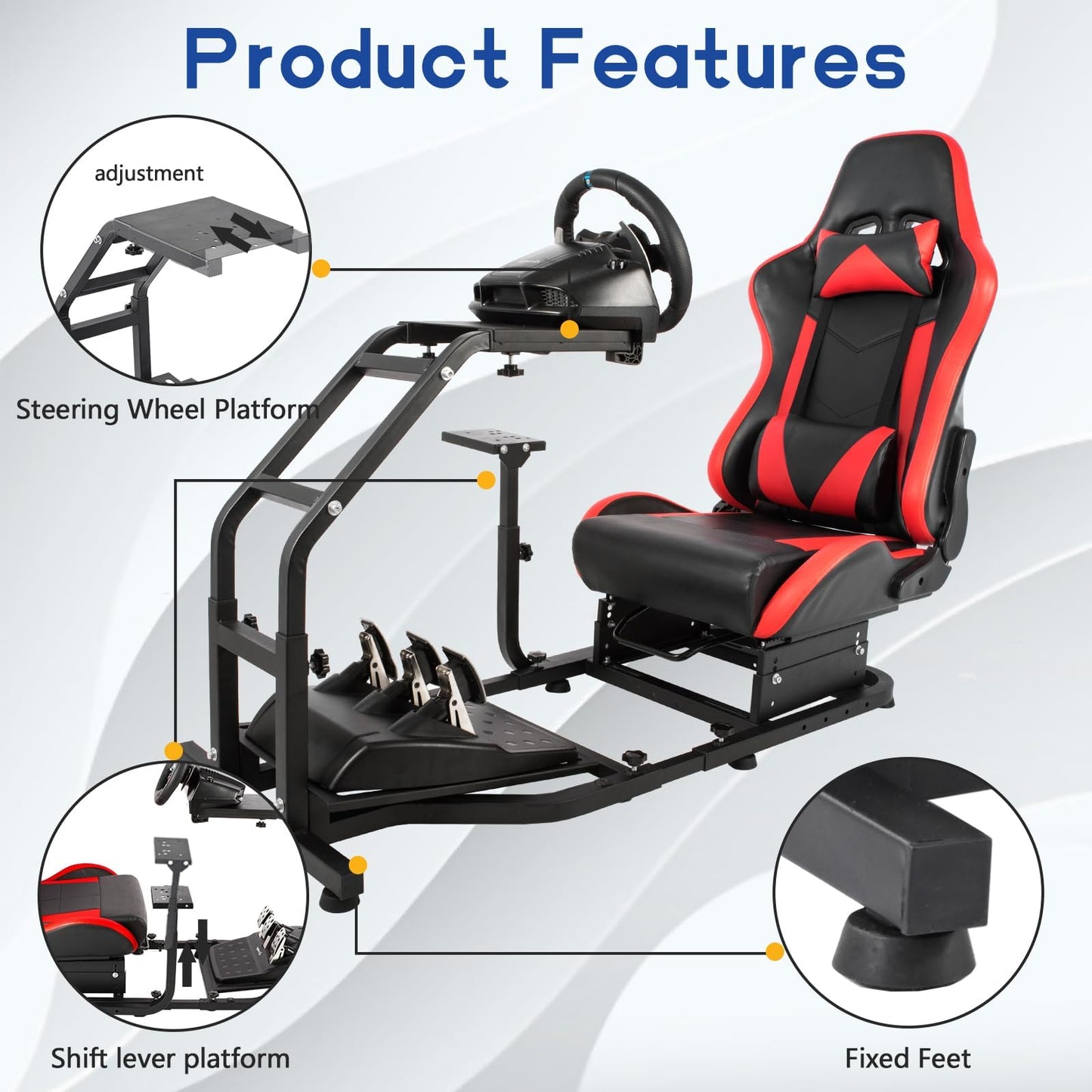 Mokapit Racing Simulator Cockpit with Red Seat Fit for Thrustmaster/Logitech/PXN T300RS,TX F458, G29,G920 G923 Adjustable Driving Simulator Stand Wheel & Handbrake & Pedal Not Included