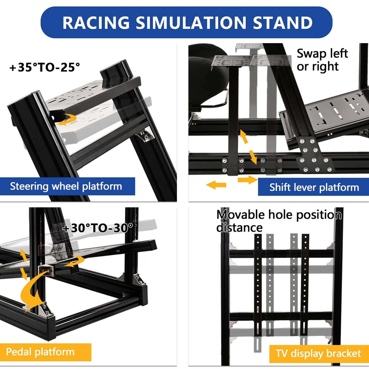 Mokapit Racing Simulator Cockpit F1/Truck High Strength Aluminum Stand Compatible with Logitech,Thrustmaster,PXN and Fanatec Stable TV Stand with Black Seat Wheel&Pedals& Handbrake Not Included