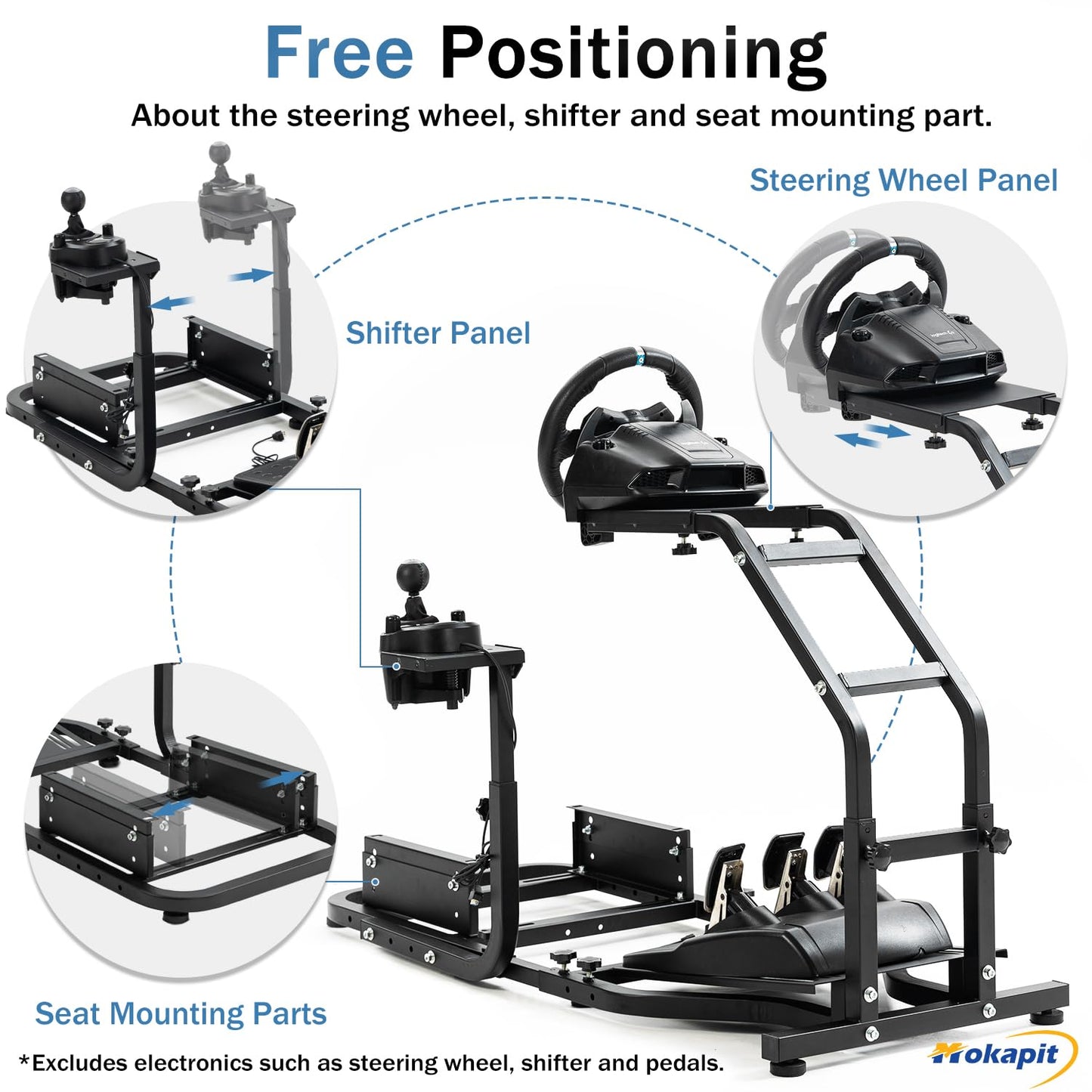 Mokapit Realistic Racing Simulation Cockpit Fit for Logitech G29,G920,G923 Thrustmaster T-GT II,T80,T150 Adjustable Steering Wheel Game Stand Steering Wheel,Handbrake and Pedal Not Included