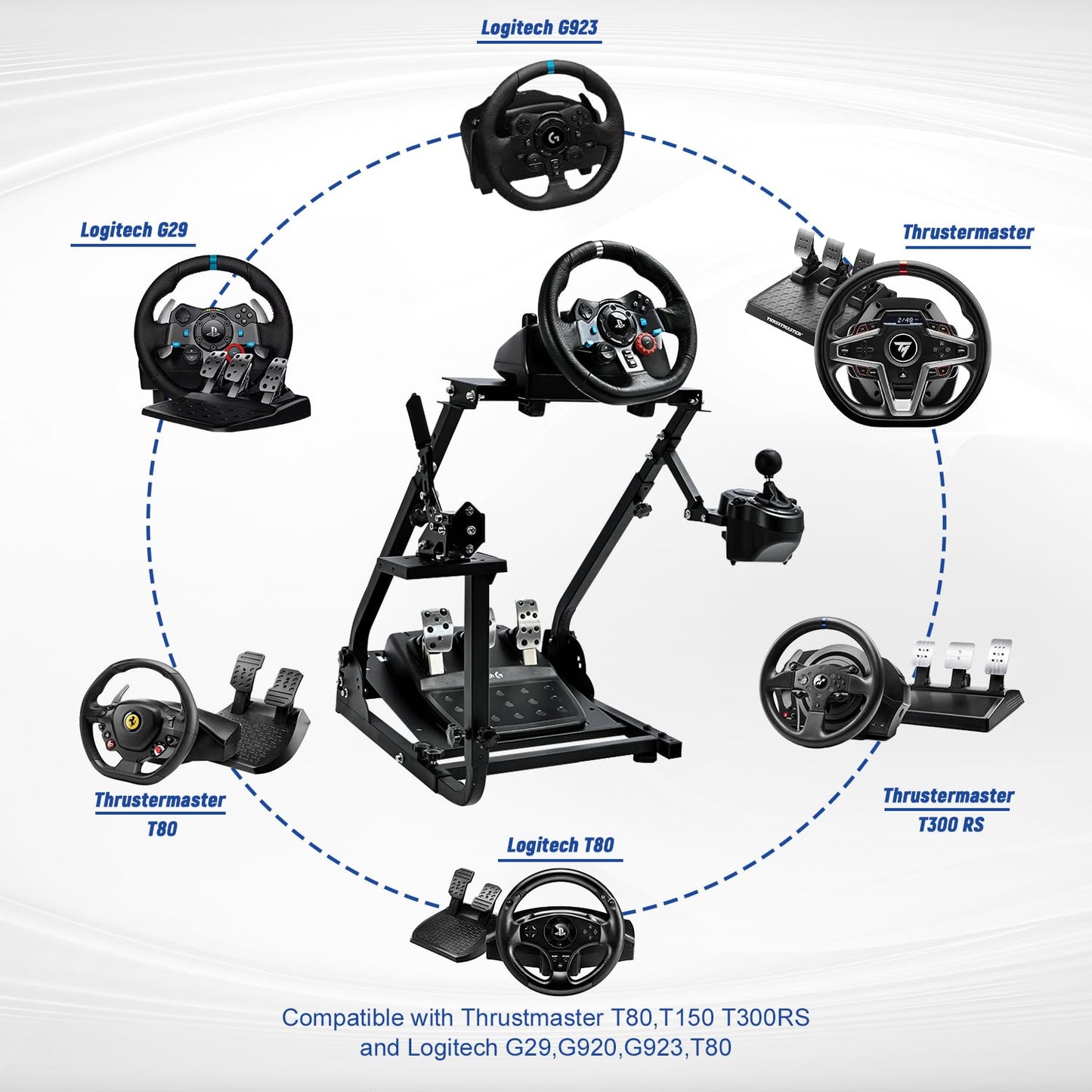 Foldable Racing Wheel Stand Compatible with Logitech/Thrustmaster/PXN G25,G27,G29,G920,T300RS,T500RS Adjustable Steering Wheel Stand without Steering Wheel Pedal Handbrake