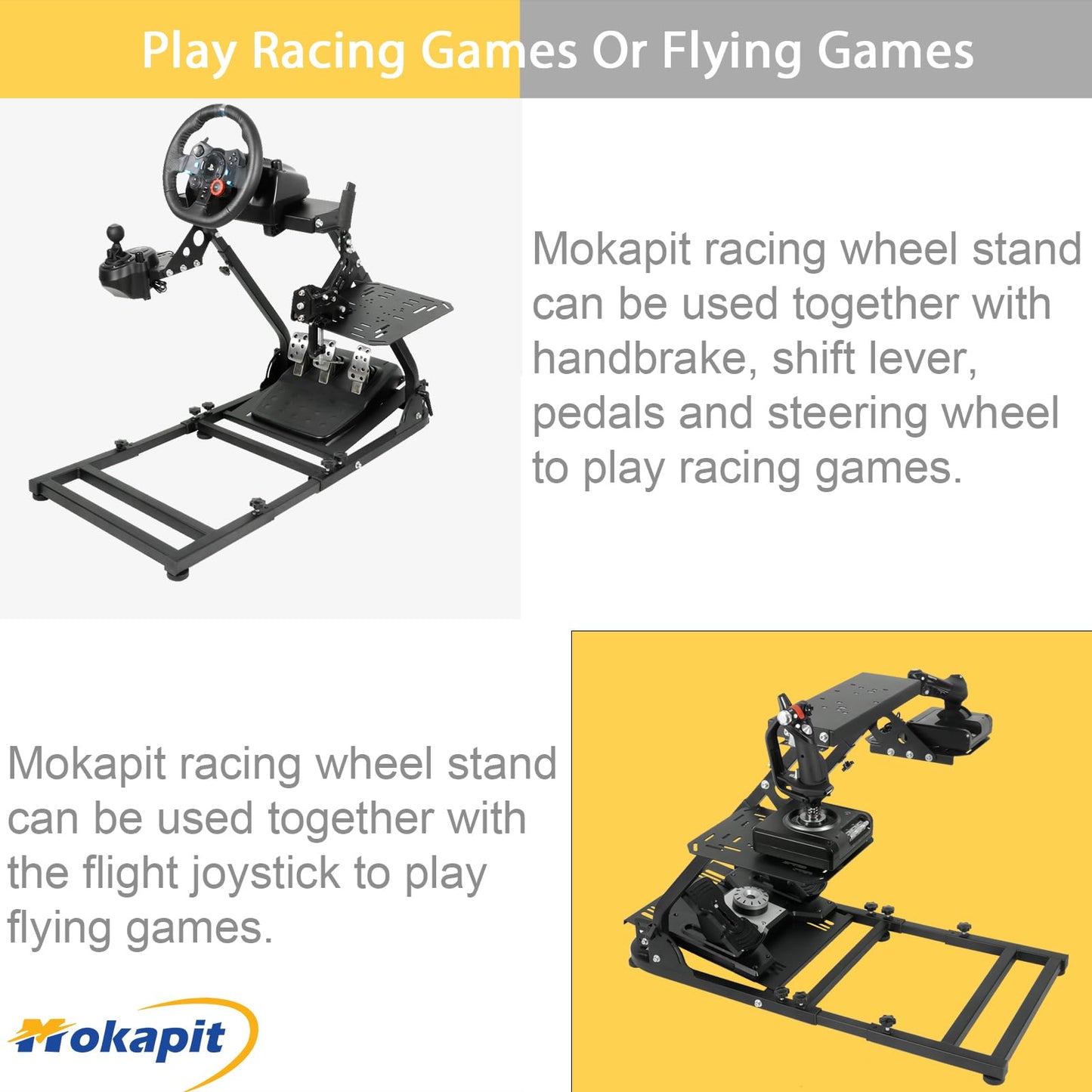 Mokapit Upgrade Flight Simulator Cockpit Adjustable fit for Logitech Thrustmaster G25,G27,G29,G920,G923,Hotas Warthog,T80,T150 Steady Foldable Wheel Stand without Joystick, Handbrake and Pedal