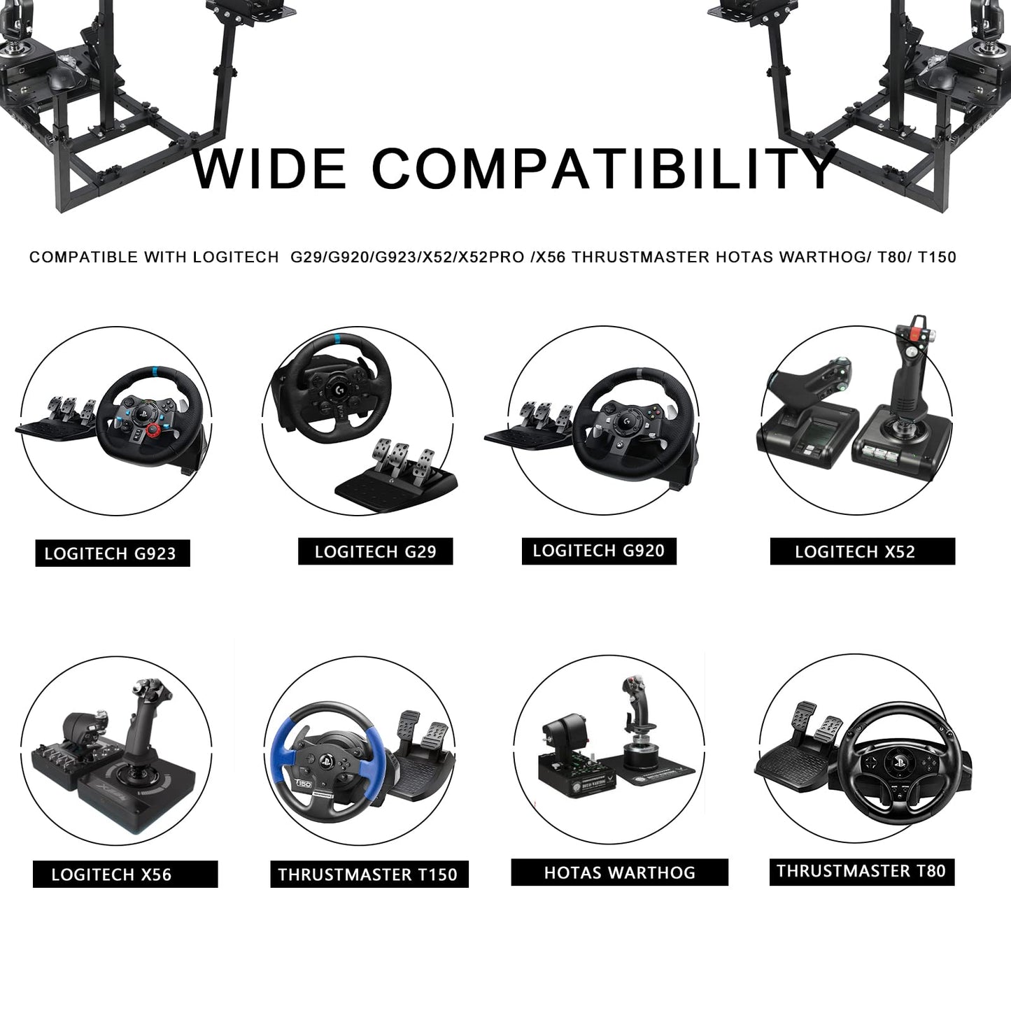 Mokapit Flight Stand/Racing Wheel Stand Standing Style Compatible with Logitech G29/G920/X52/X52PRO Thrustmaster Hotas Warthog/ T80 Adjustable Joystick, Pedal, Handbrake and Shift lever Not Included Sturdy