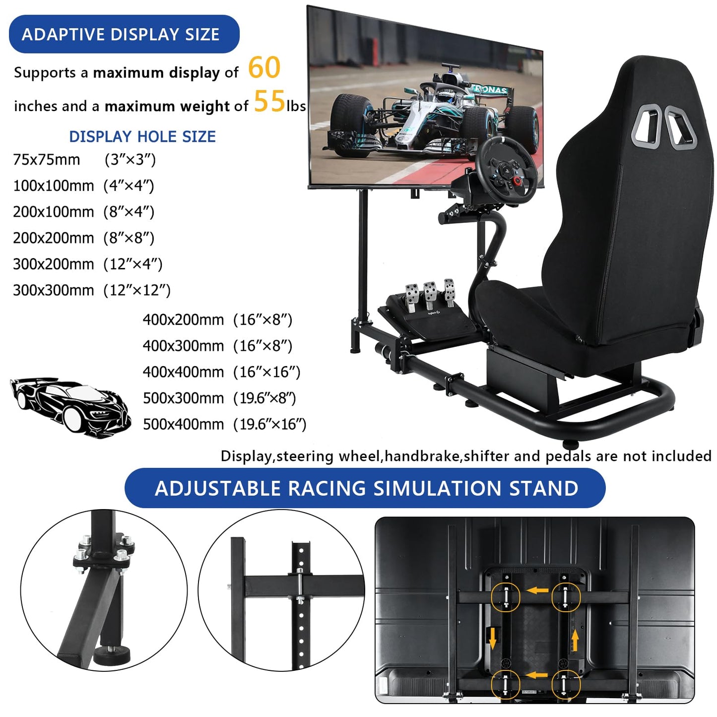 Mokapit Sim Racing Cockpit with TV Mount & Black Seat, Easy to Get on and off, Compatible with Logitech/Thrustmaster/Fanatec G920,G923,G29,Professional Cockpit, No Pedal,Steering Wheel and Handbrake