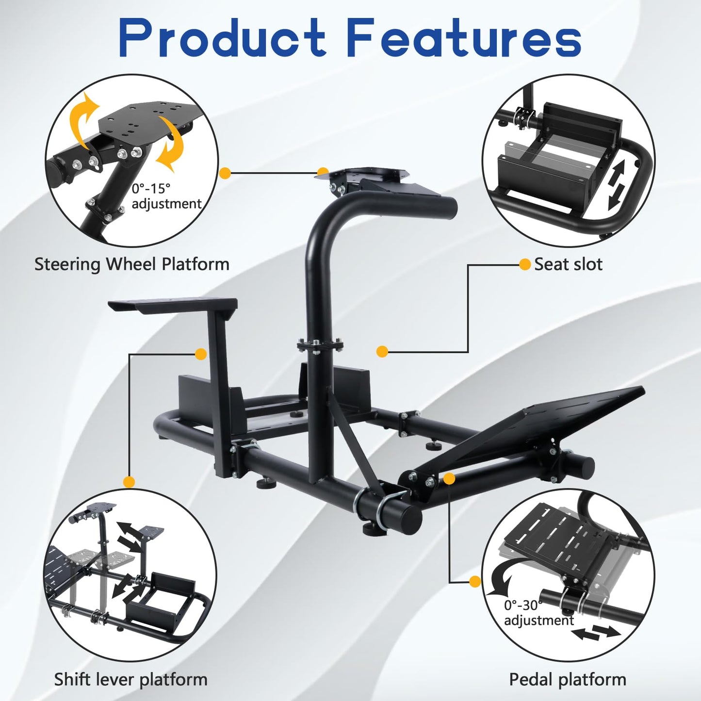 Racing Steering Wheel Stand Round Tube Game Stand Suitable for Logitech,Thrustmaster,Fanatec Single Arm Stand No Pedals, Steering Wheel and Handbrake More Stable