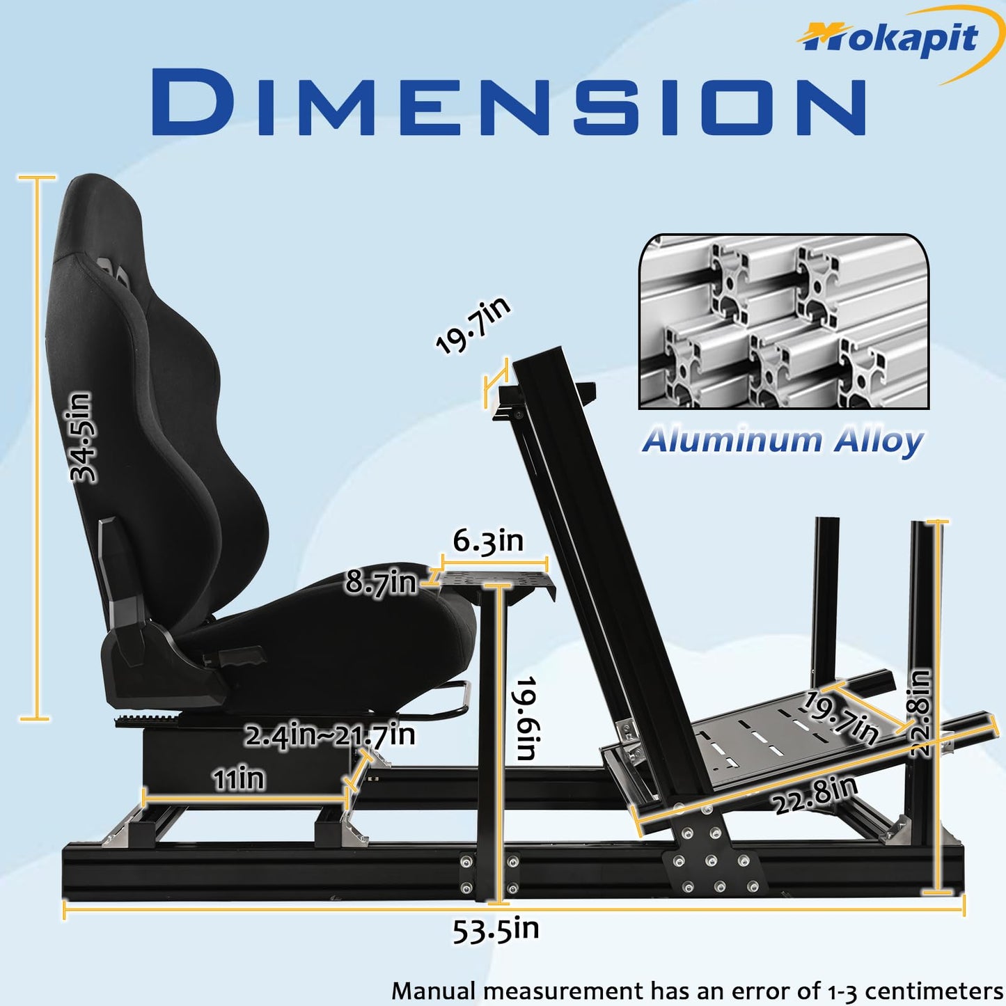 Racing Wheel Cockpit F1/Truck/Car Simulator High Strength Aluminum with Black Seat Compatible with Logitech,Thrustmaster,PXN and Fanatec Stable Cockpit Wheel&Pedals& Handbrake Not Included