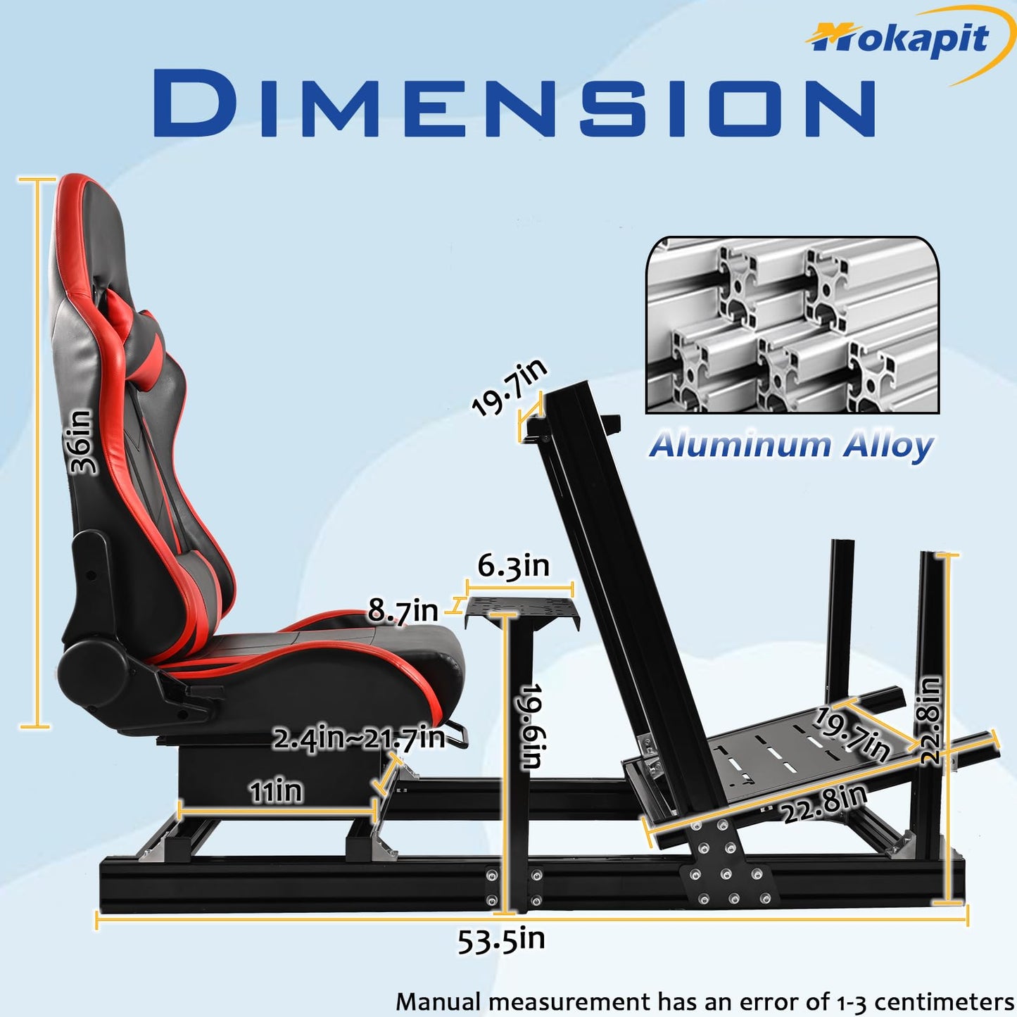 Mokapit Racing Cockpit F1/Truck/Car Simulator High Strength Aluminum Stand with Red Seat Compatible with Logitech,Thrustmaster,PXN,Moza and Fanatec Steering Wheel&Pedals& Handbrake Not Included