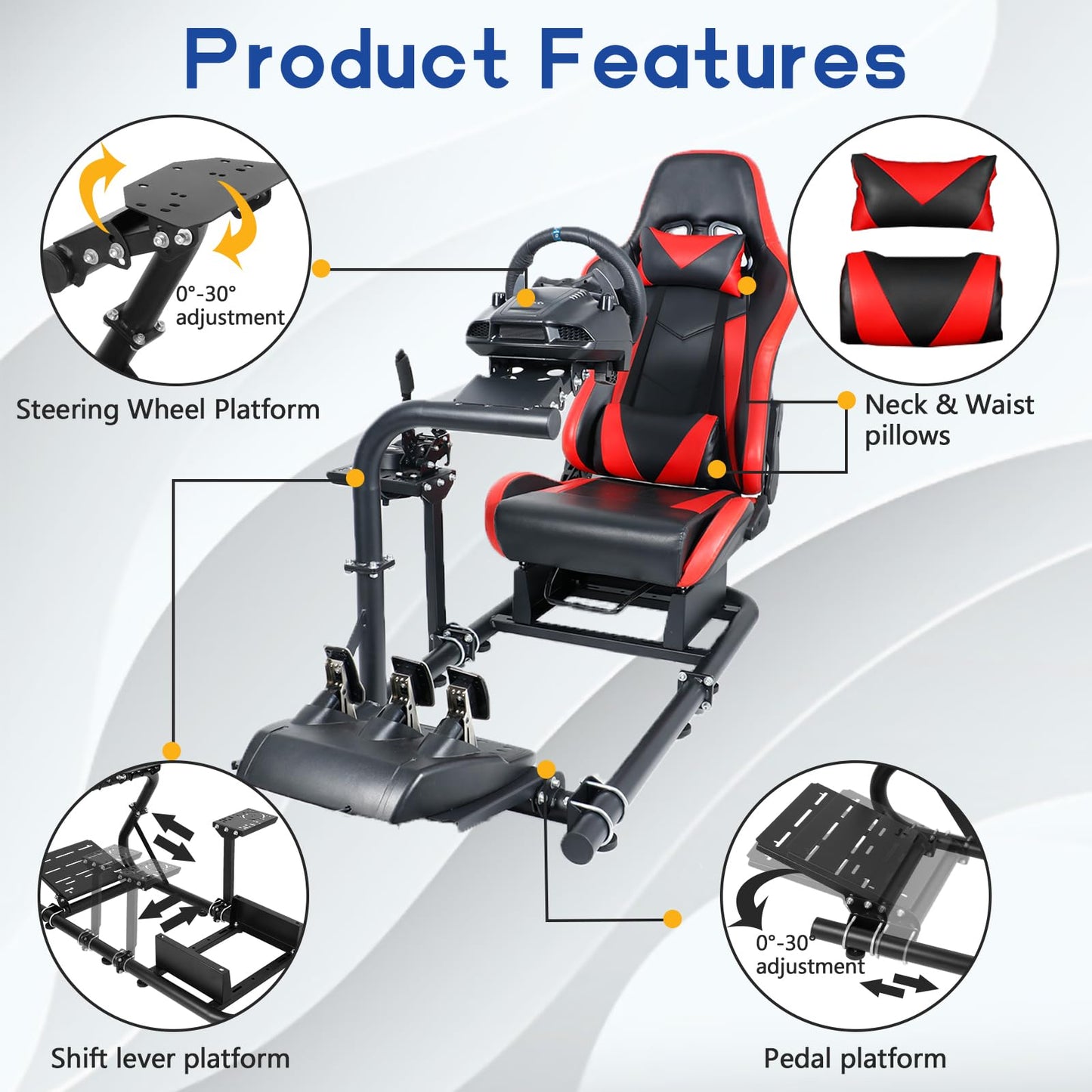 Mokapit Racing Simulator Cockpit Round Tube Game Stand Suitable for Logitech,Thrustmaster,Fanatec Single Arm Stand No Pedals, Steering Wheel and Handbrake More Stable With Red Seat