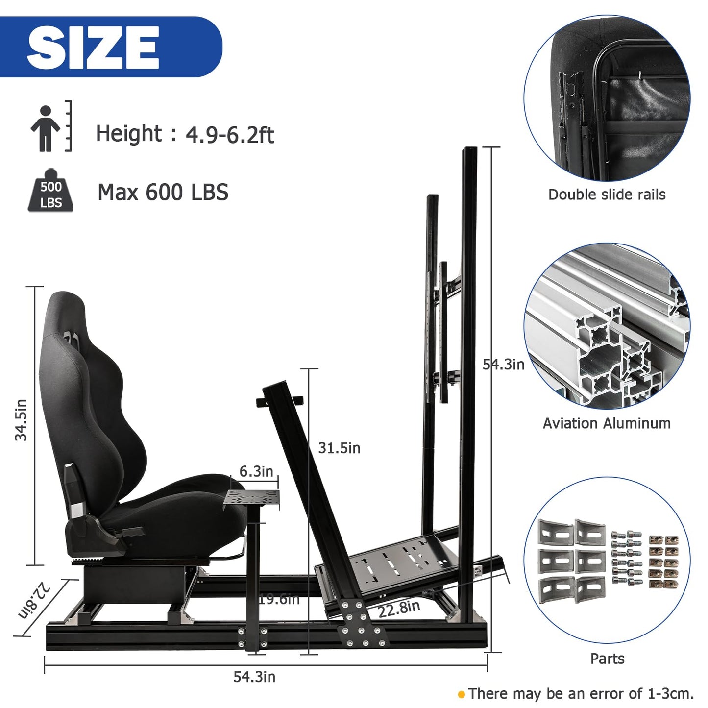 Mokapit Racing Simulator Cockpit F1/Truck High Strength Aluminum Stand Compatible with Logitech,Thrustmaster,PXN and Fanatec Stable TV Stand with Black Seat Wheel&Pedals& Handbrake Not Included