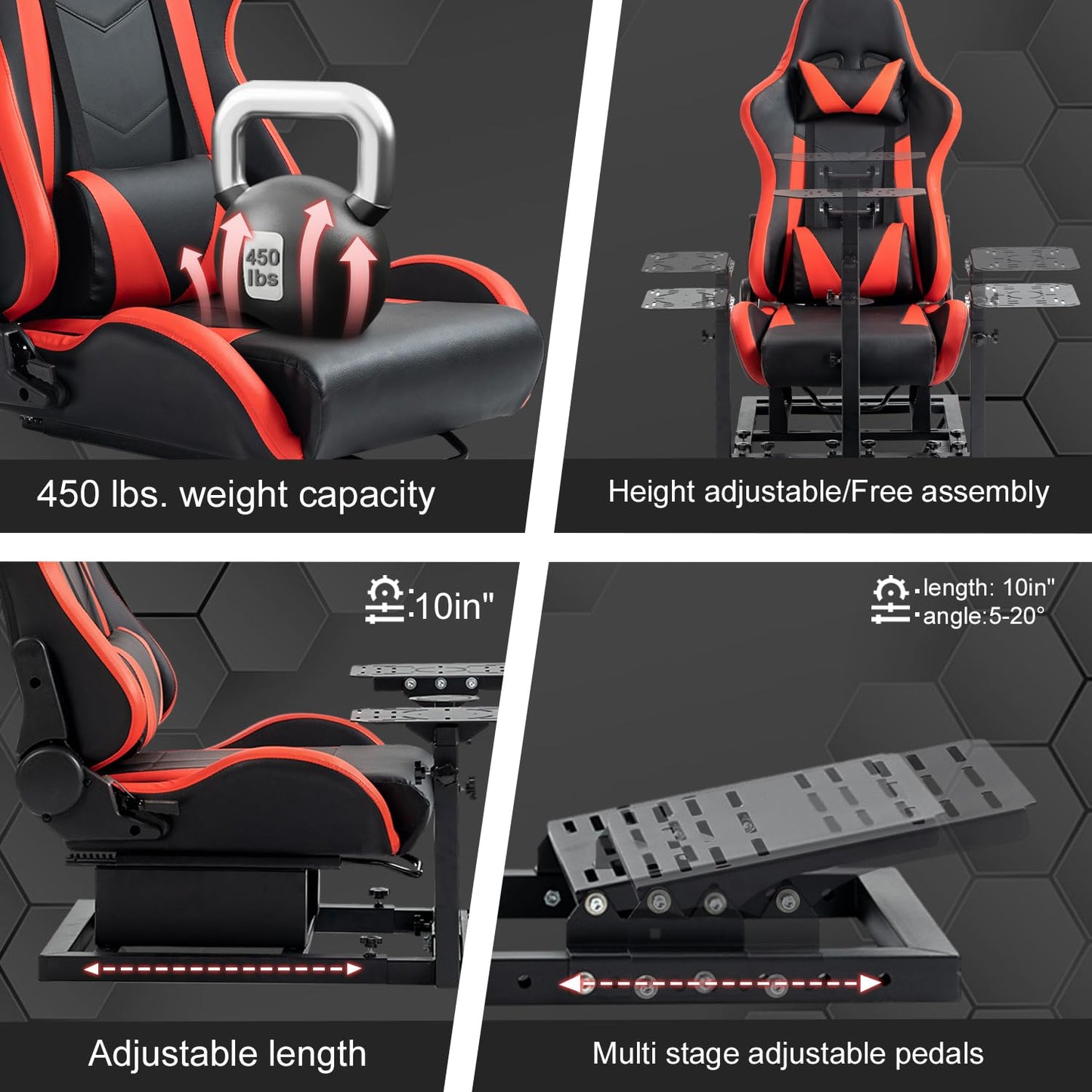 Dual Purpose Racing Flight Simulator Cockpit with Red Racing Seat Fit for Logitech/Thrustmaster/PXN G923,G920,X52 PRO,HOTAS Warthog,T80,T300RS GT Adjustable Electronic Devices Not Included