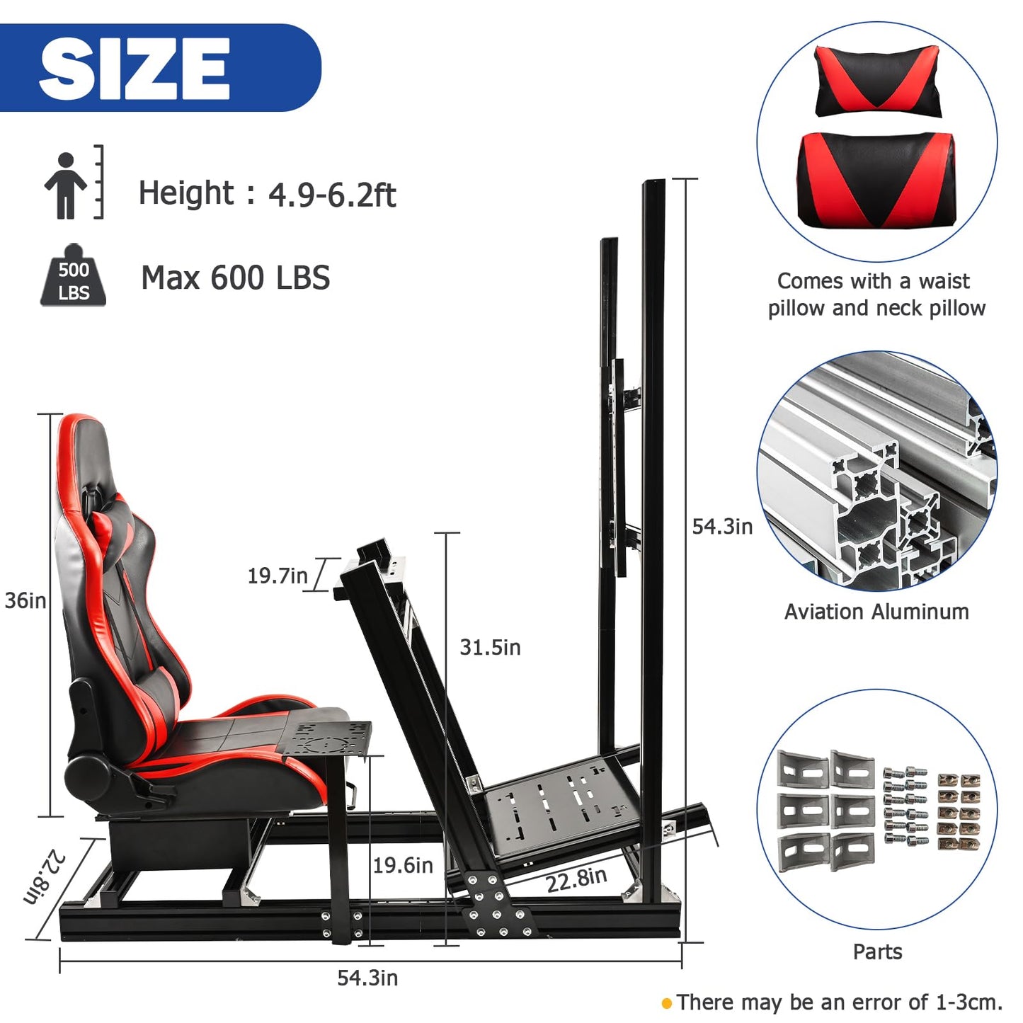 Mokapit F1 Racing Cockpit High Strength Aluminum Compatible with Logitech,PXN,Thrustmaster,Moza and Fanatec Stable Monitor Stand with Red Seat Wheel&Pedals& Handbrake Not Included