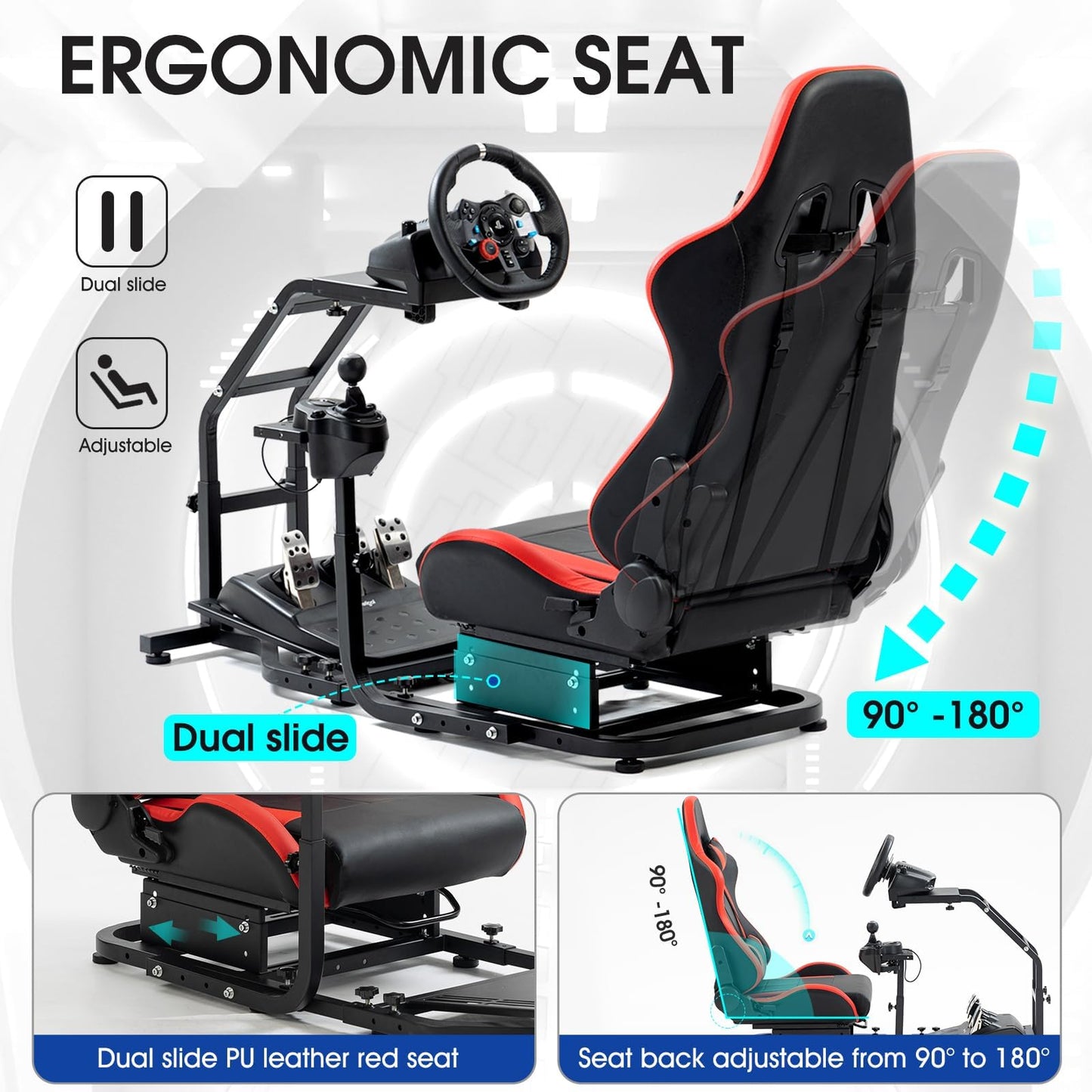 Mokapit Racing Simulator Cockpit with Red Seat Fit for Thrustmaster/Logitech/PXN T300RS,TX F458, G29,G920 G923 Adjustable Driving Simulator Stand Wheel & Handbrake & Pedal Not Included