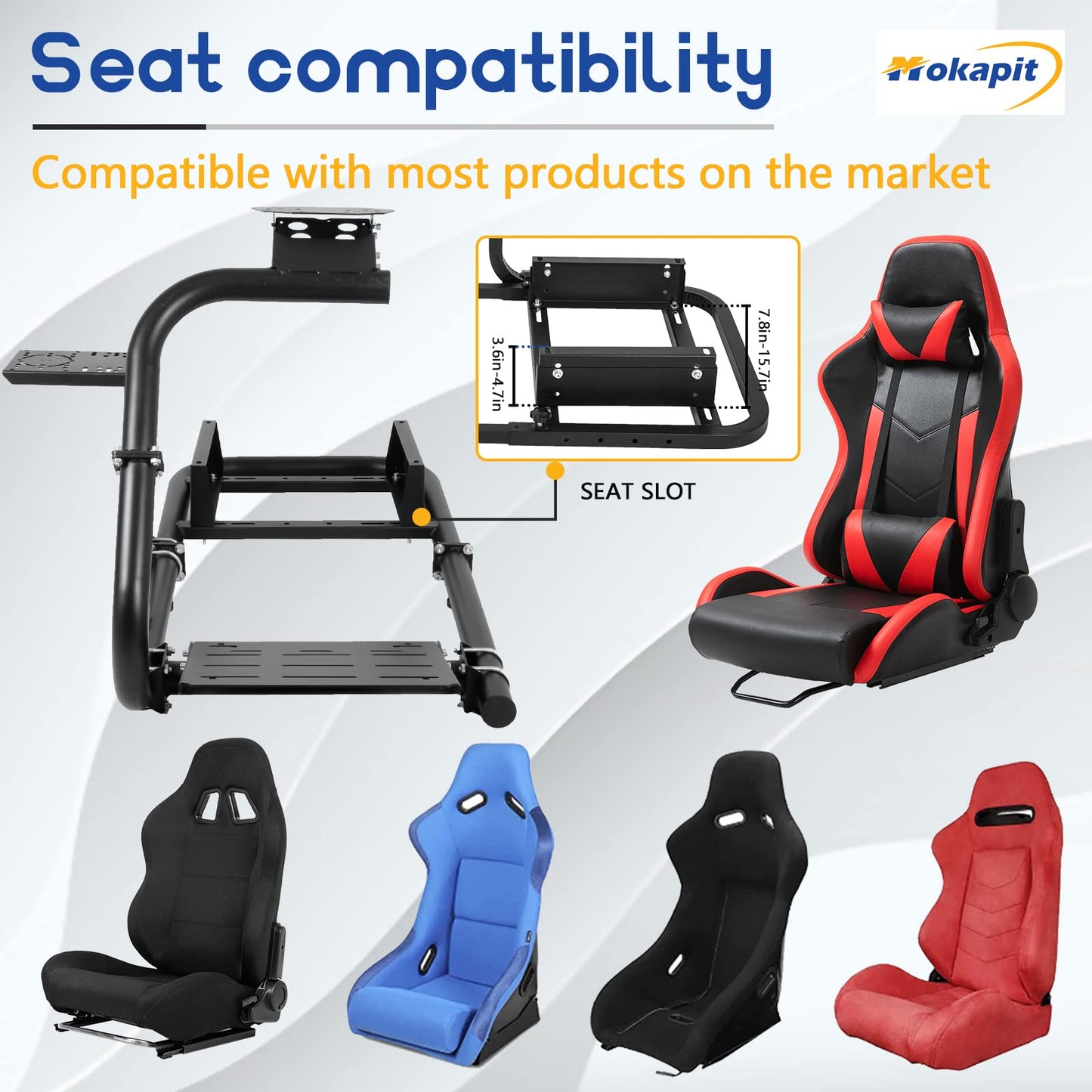 Mokapit Racing Simulator Cockpit Easy to Get on and off & Adjustable,Compatible with Logitech/Thrustmaster/Fanatec G920,G923,G29,Professional Cockpit, No Seat,Pedal,Steering Wheel and Handbrake