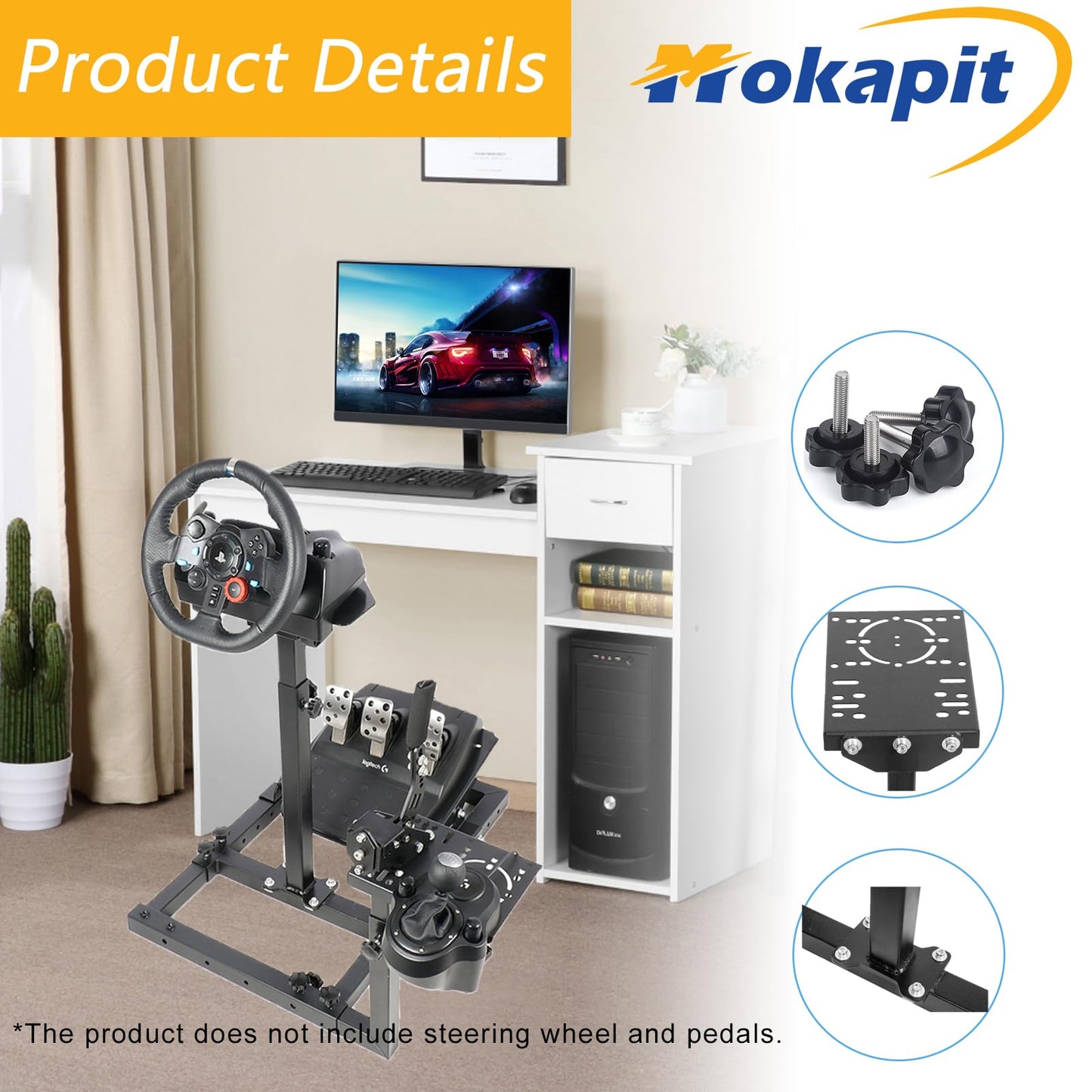 Mokapit Racing Wheel Stand Portable Compatible with Logitech/Thrustmaster/PXN G25,G23,G27,G29,G920,T80,T150 Steady Simulator Cockpit No Wheel, Pedal, Handbrake and Shifter