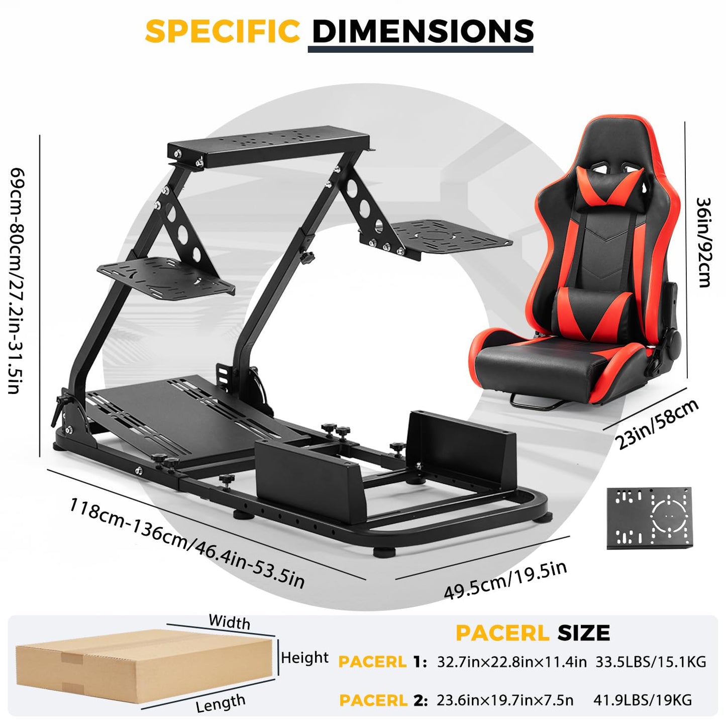 Mokapit Flight Sim Cockpit with Seat Foldable ＆ Adjustable fit for Logitech, Thrustmaster, FANATEC, G29/G920/G923/T300/CSL-DD, Racing Wheel Stand Flight Sim Cockpit, No Wheel Pedal Shifter Keyboard