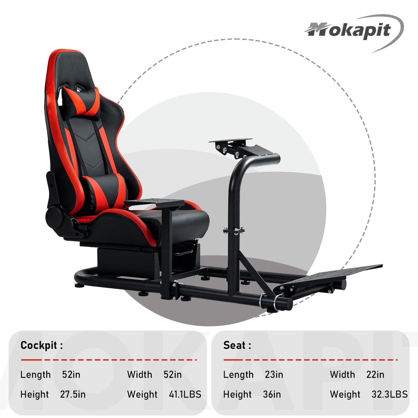 Racing Simulator Cockpit with TV Mount Round Tube Game Stand Suitable for Logitech,Thrustmaster,Fanatec Single Arm Stand No Pedals, Steering Wheel and Handbrake with Red Seat