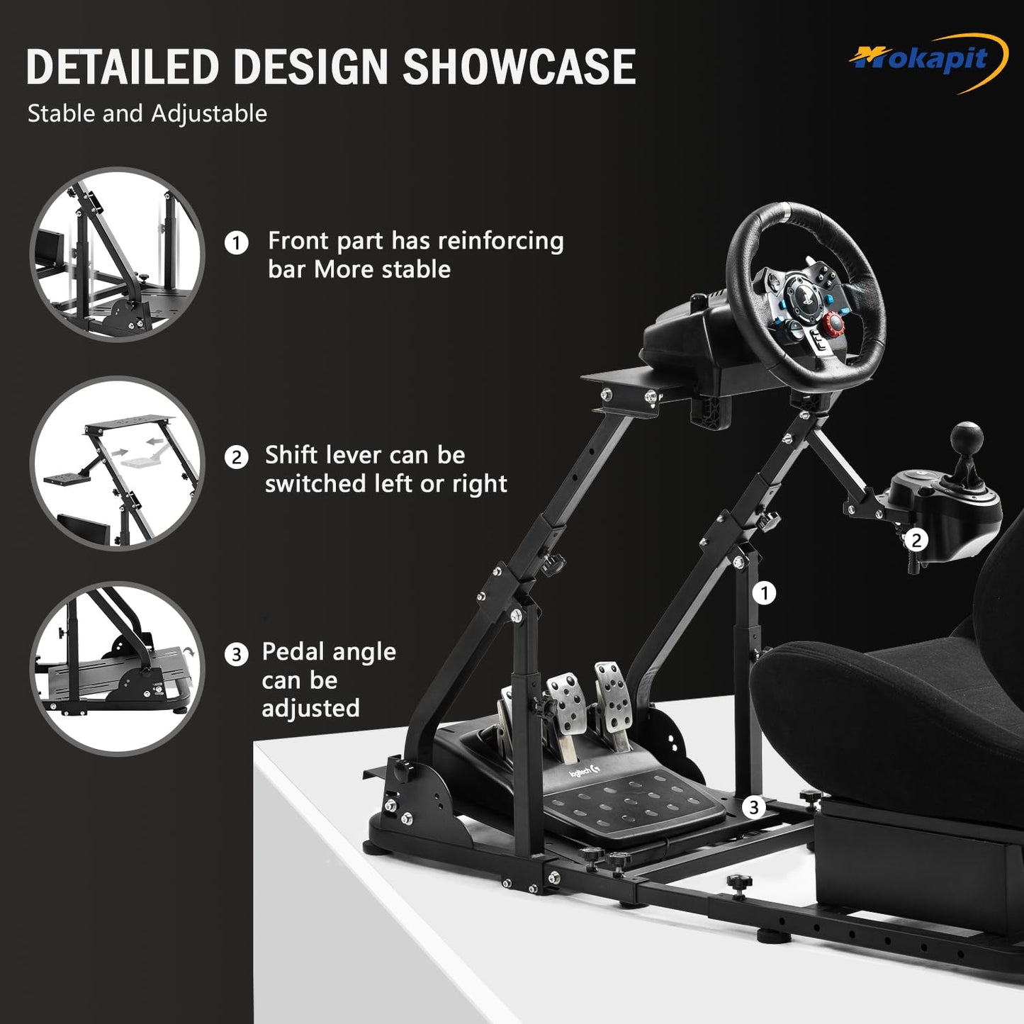 More Stable Racing Simulator Cockpit Compatible with Logitech/Thrustmaster/PXN G29,G920,G923,T80,T150,T300RS Adjustable with Black Seat Wheel Stand Wheel, Shifter and Pedal Not Included