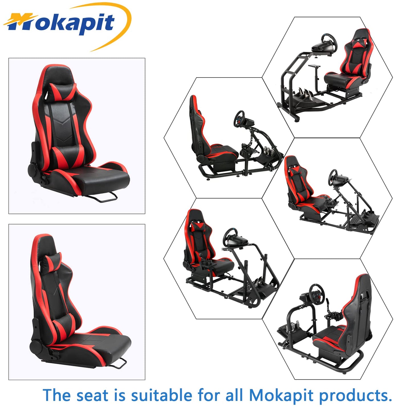 Ergonomic Racing Seat with Adjustable Double Slides Fit Racing Simulator Cockpit,Steering Wheel Stand Gaming Chair/Video Game Chairs PVC 180 Degree Fully Reclining Seat-Red