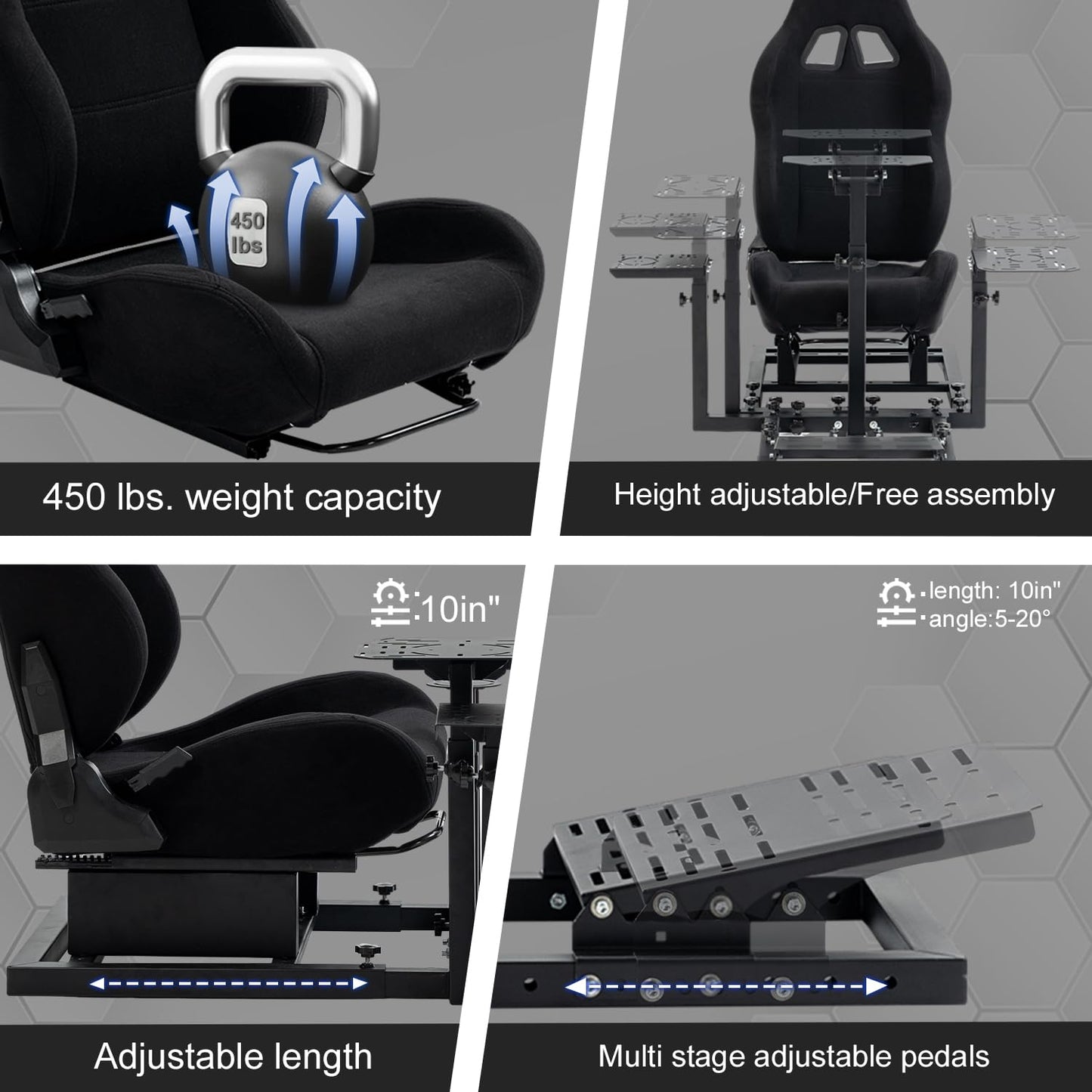 Mokapit Racing Flight Simulator Cockpit with Black Racing Seat Adjustable Fit for Logitech X52 PRO G29 G920 G923 Thrustmaster HOTAS Warthog T80 T150 T284PS Wheel Stand Includes Stand and Seat Only