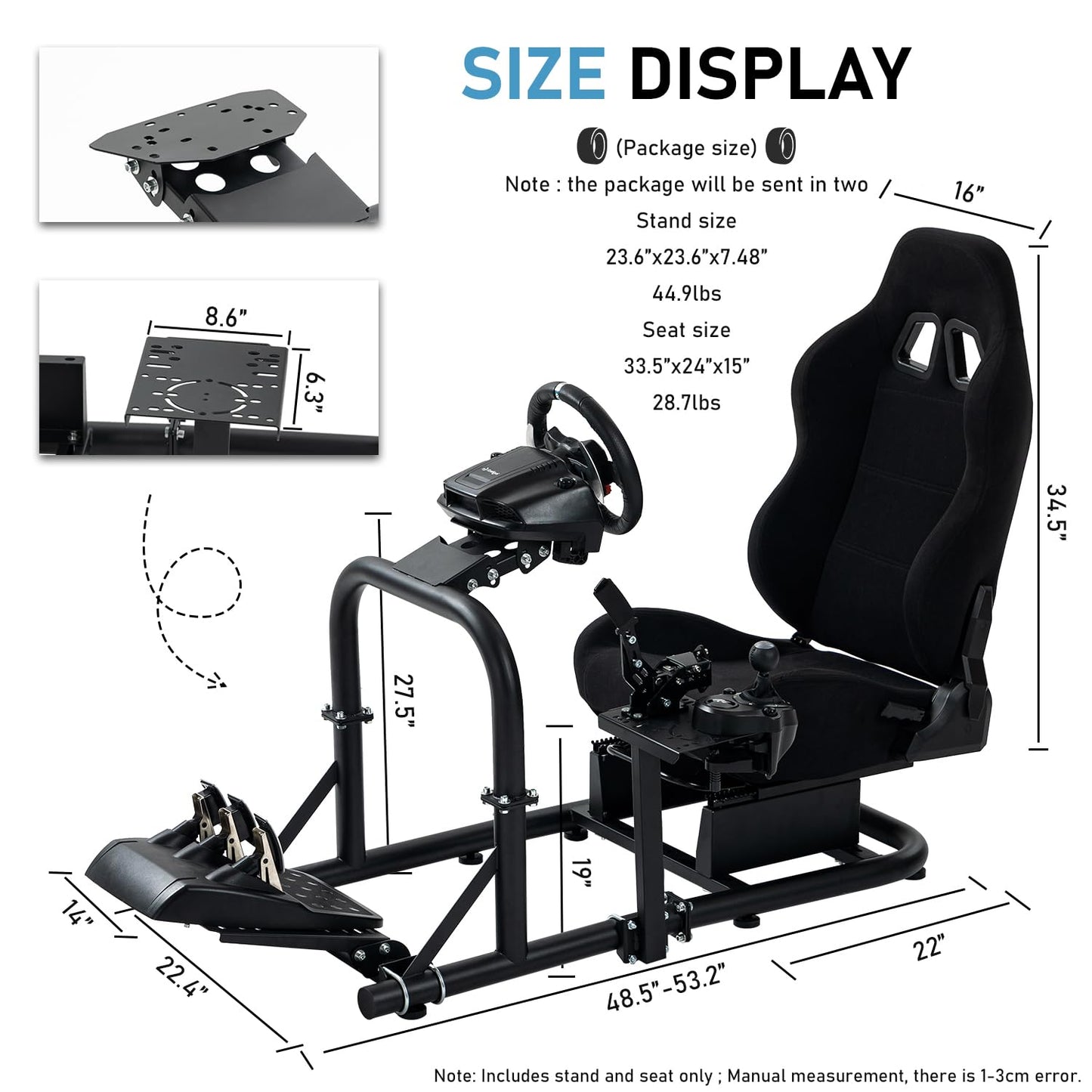 Mokapit Simulator Cockpit with Racing Seat Monitor Stand Compatible with Logitech G29 G920, Thrustmaster, Fanatec, Sim Racing Cockpit without Wheel Pedal Shifter Handbrake TV