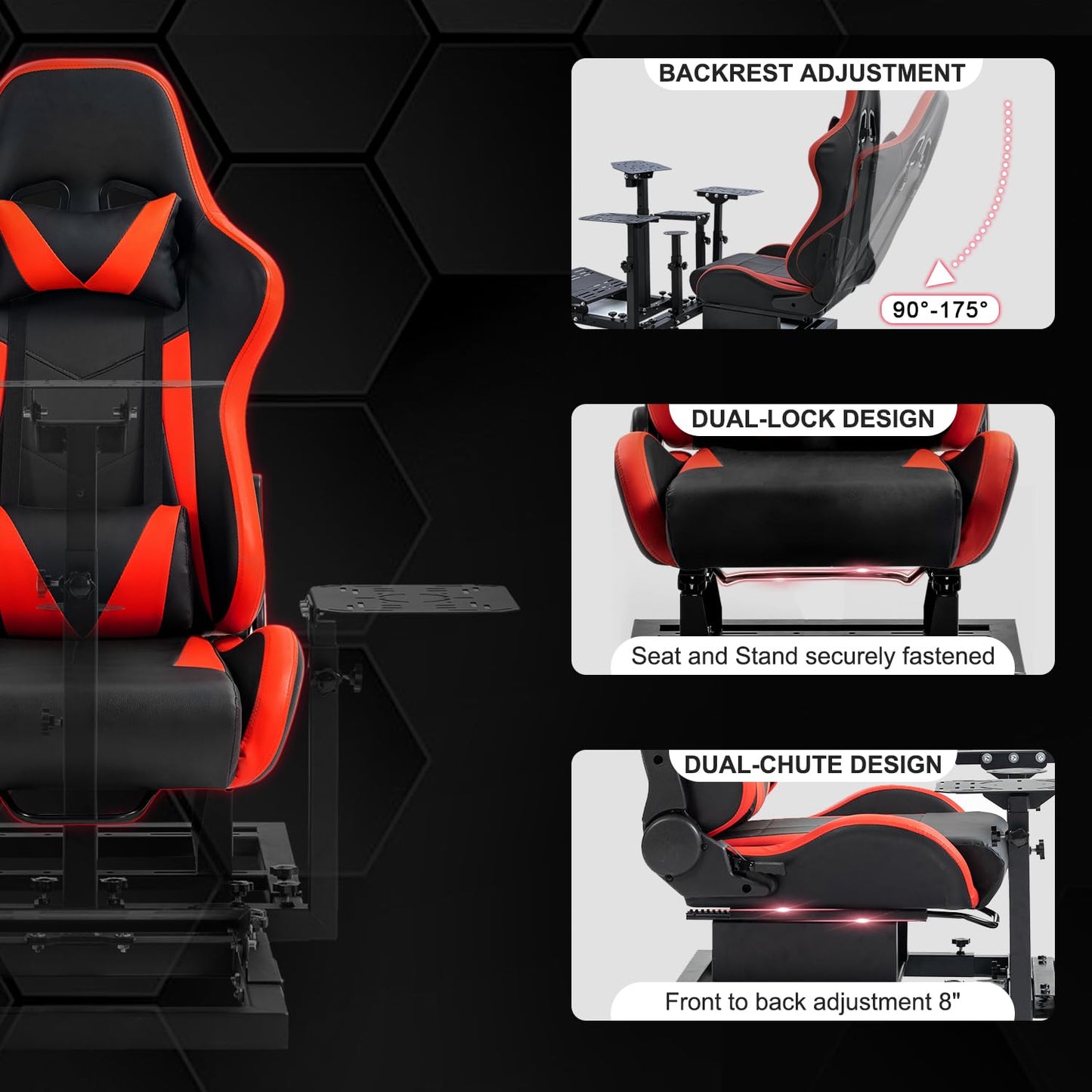 Dual Purpose Racing Flight Simulator Cockpit with Red Racing Seat Fit for Logitech/Thrustmaster/PXN G923,G920,X52 PRO,HOTAS Warthog,T80,T300RS GT Adjustable Electronic Devices Not Included