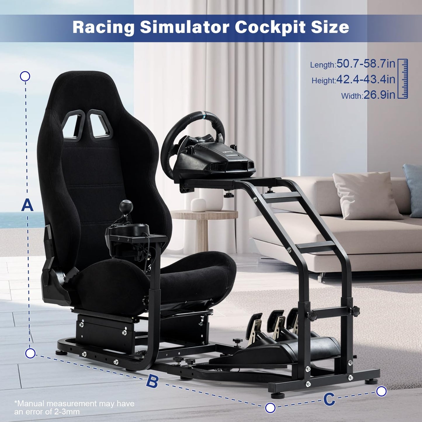 Mokapit Realistic Racing Simulator Cockpit with Racing Seat Fit for Thrustmaster T128/T248/T300RS/T150 Logitech G29 G920 G923 Adjustable sim racing cockpit, Steer Wheel,Handbrake,Shifter Not Included