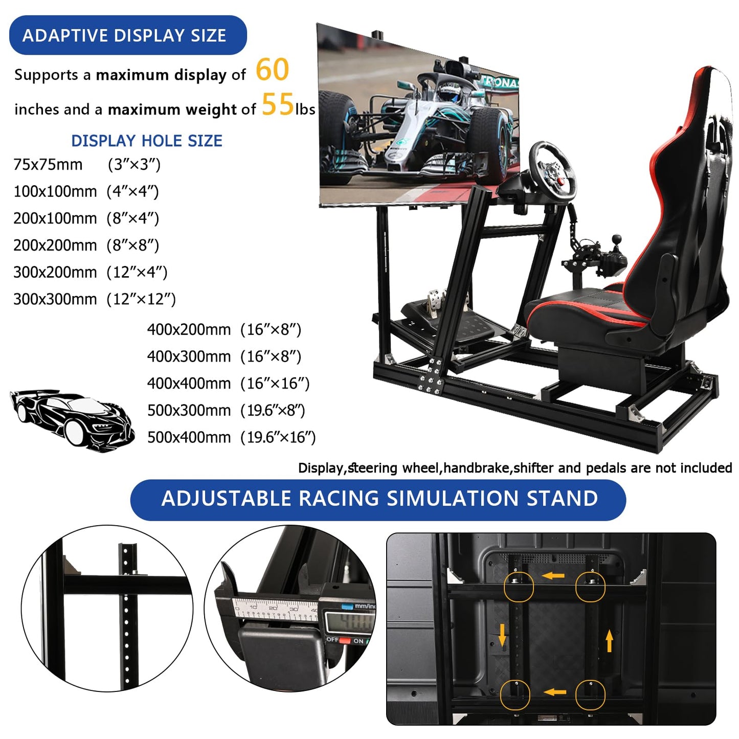 Mokapit F1 Racing Cockpit High Strength Aluminum Compatible with Logitech,PXN,Thrustmaster,Moza and Fanatec Stable Monitor Stand with Red Seat Wheel&Pedals& Handbrake Not Included