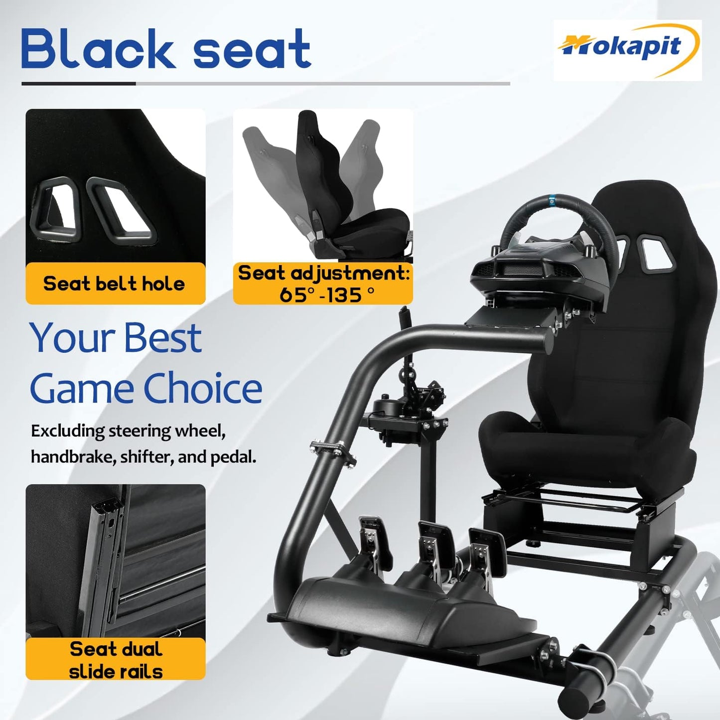 Mokapit Simulator Cockpit with Racing Seat Monitor Mount, Compatible with Logitech,Thrustmaster,Fanatec,G29 G920Analog Racing Cockpit without Wheel Pedals Shifter Handbrake and Monitor