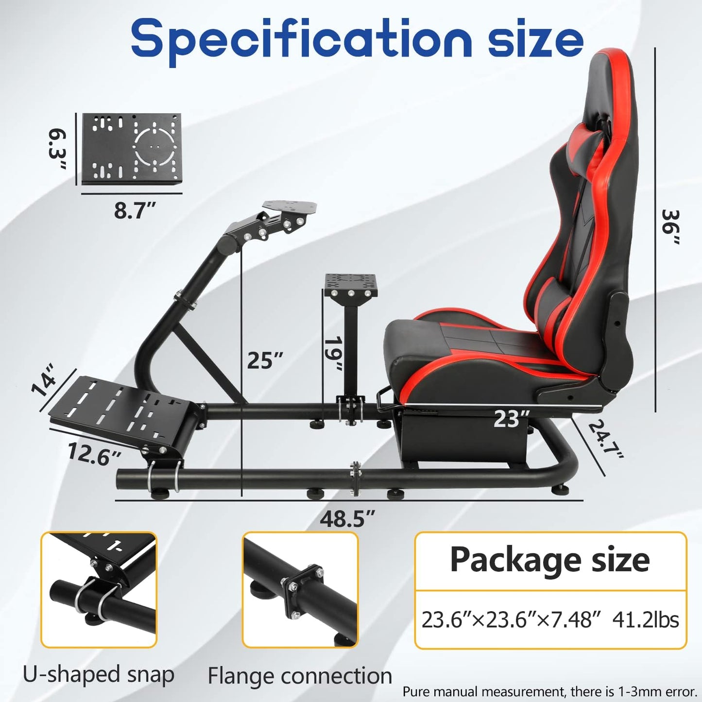 Mokapit Single Arm Racing Simulator Cockpit with Red Seat Compatible with Logitech/Thrustmaster/PXN/Fanatec G27,G923,G29,G920 Stable Round Tube Stand No Pedal, Steering Wheel and Handbrake