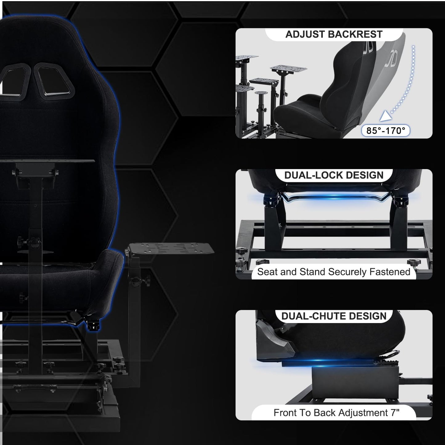 Mokapit Racing Flight Simulator Cockpit with Black Racing Seat Adjustable Fit for Logitech X52 PRO G29 G920 G923 Thrustmaster HOTAS Warthog T80 T150 T284PS Wheel Stand Includes Stand and Seat Only