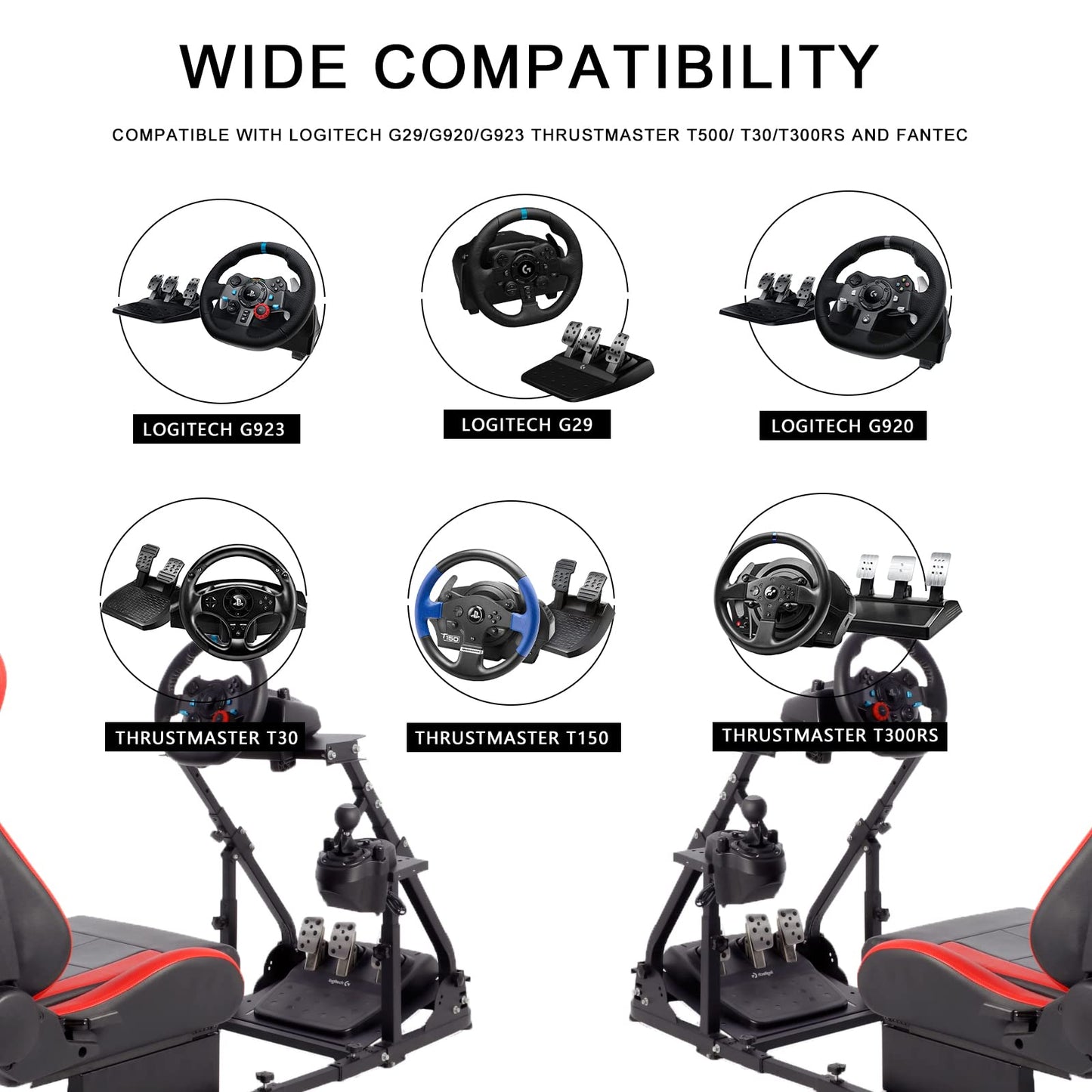 Mokapit Stable Racing Simulator Cockpit Compatible with Logitech/Thrustmaster/PXN G29,G920,G923,T80,T150,T300RS Adjustable with Red Seat Sim Cockpit Wheel,Shifter and Pedal Not Included