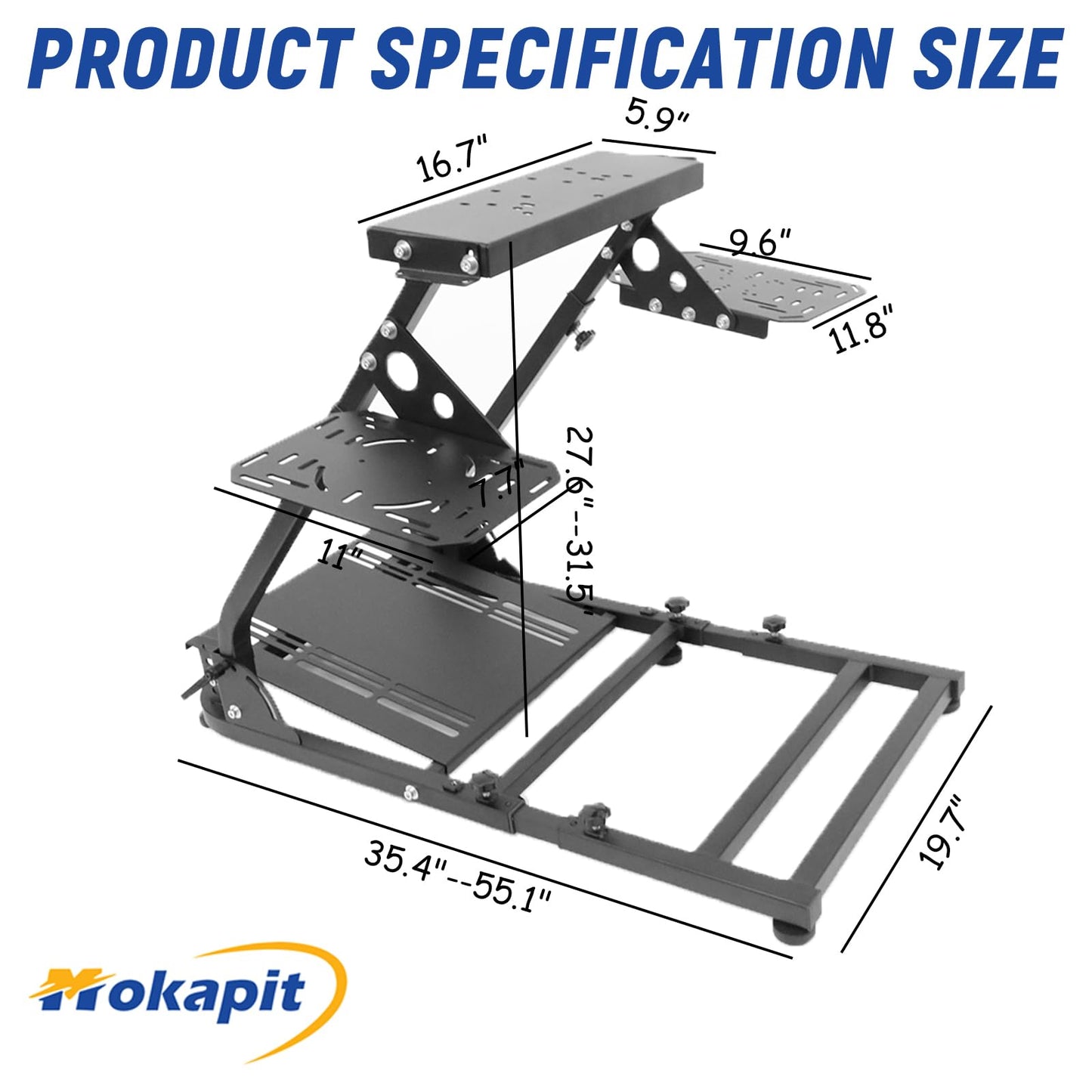 Mokapit Upgrade Flight Simulator Cockpit Adjustable fit for Logitech Thrustmaster G25,G27,G29,G920,G923,Hotas Warthog,T80,T150 Steady Foldable Wheel Stand without Joystick, Handbrake and Pedal