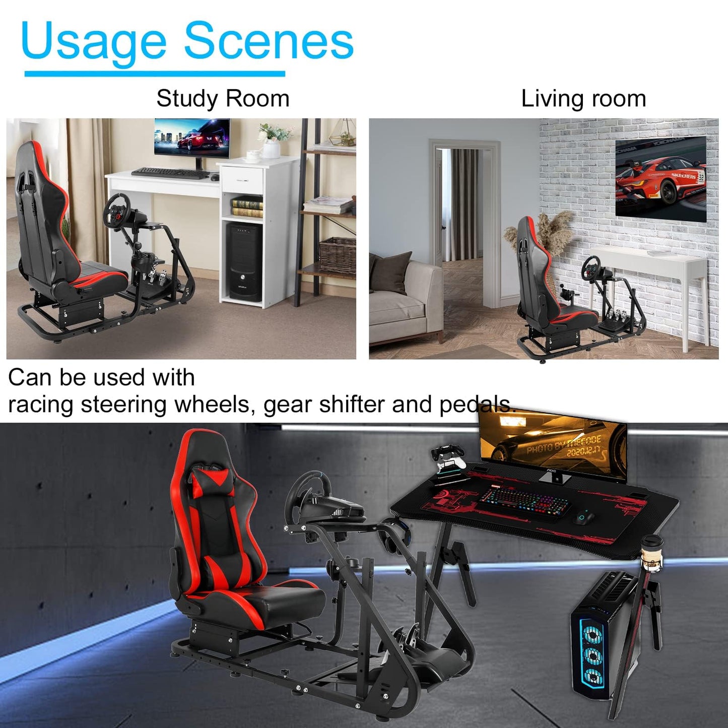 Mokapit Sim Racing Cockpit with Red Racing Seat Mountable Monitor Stand Fit for Logitech GPRO G29 G920 G923 Thrustmaster T80 T300RS GT Fanatec Adjustable Racing Stand without Pedal Wheel Shifter