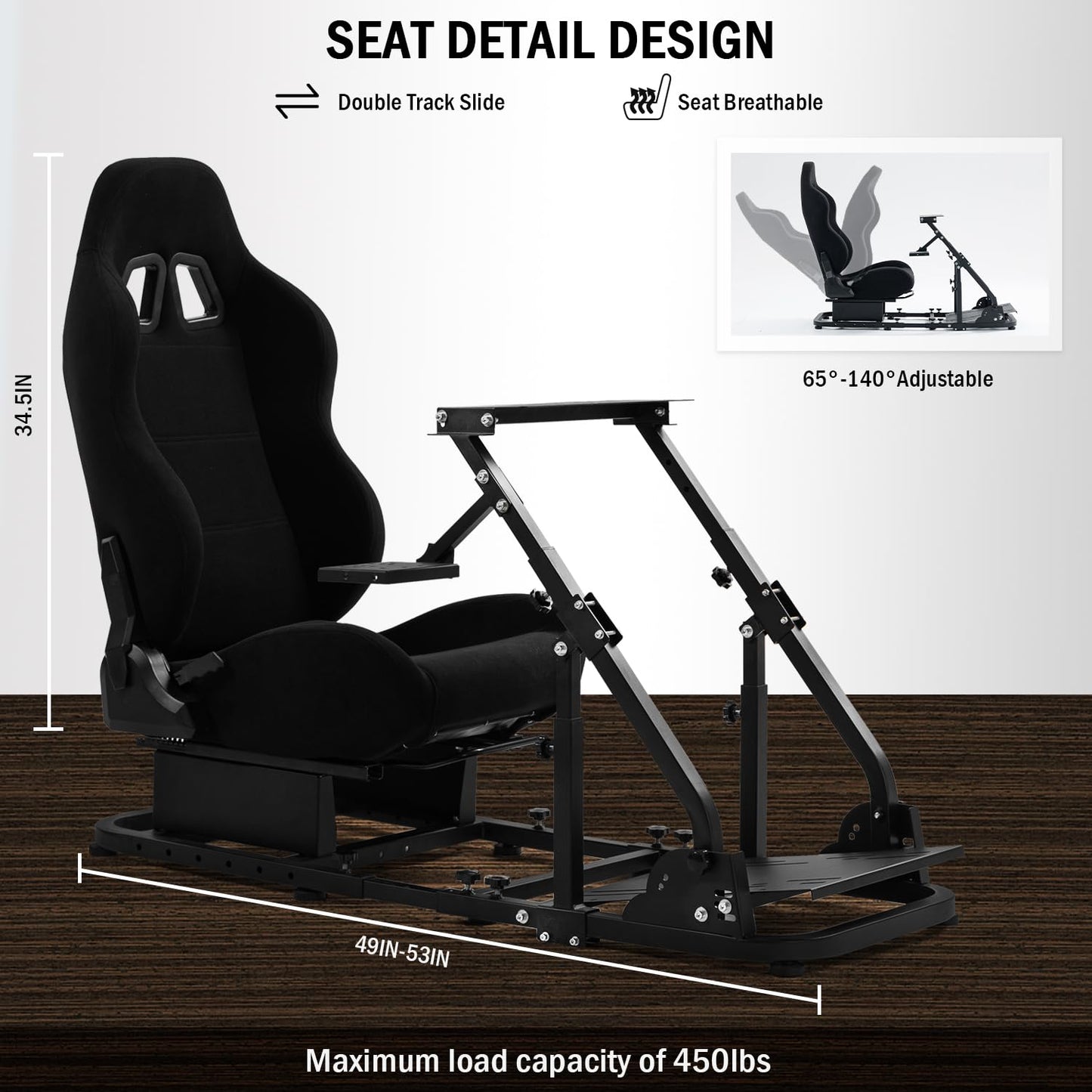 More Stable Racing Simulator Cockpit Compatible with Logitech/Thrustmaster/PXN G29,G920,G923,T80,T150,T300RS Adjustable with Black Seat Wheel Stand Wheel, Shifter and Pedal Not Included