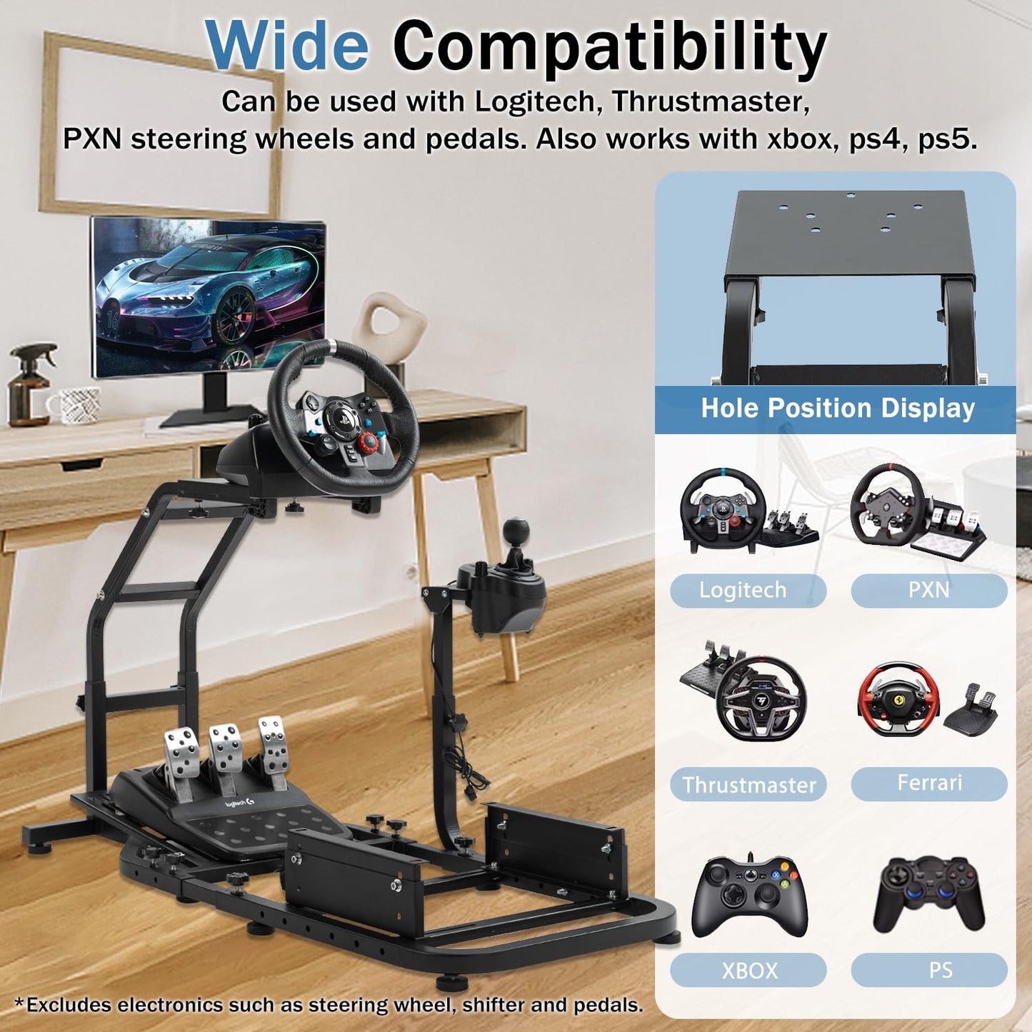 Mokapit Realistic Racing Simulation Cockpit Fit for Logitech G29,G920,G923 Thrustmaster T-GT II,T80,T150 Adjustable Steering Wheel Game Stand Steering Wheel,Handbrake and Pedal Not Included