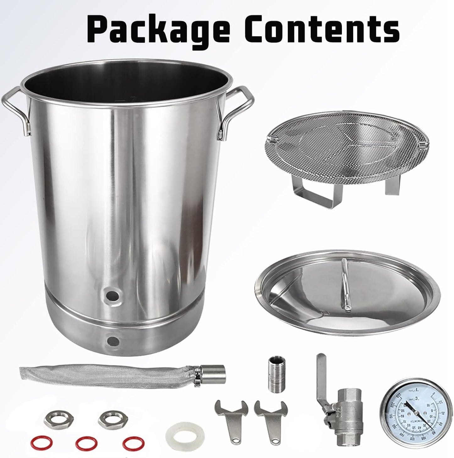 Stainless Steel Brew Kettle 16 Gal/ 64 QT Pot with Valve, Dual Filtration,Thermometer and Filter Home Brew Kettle