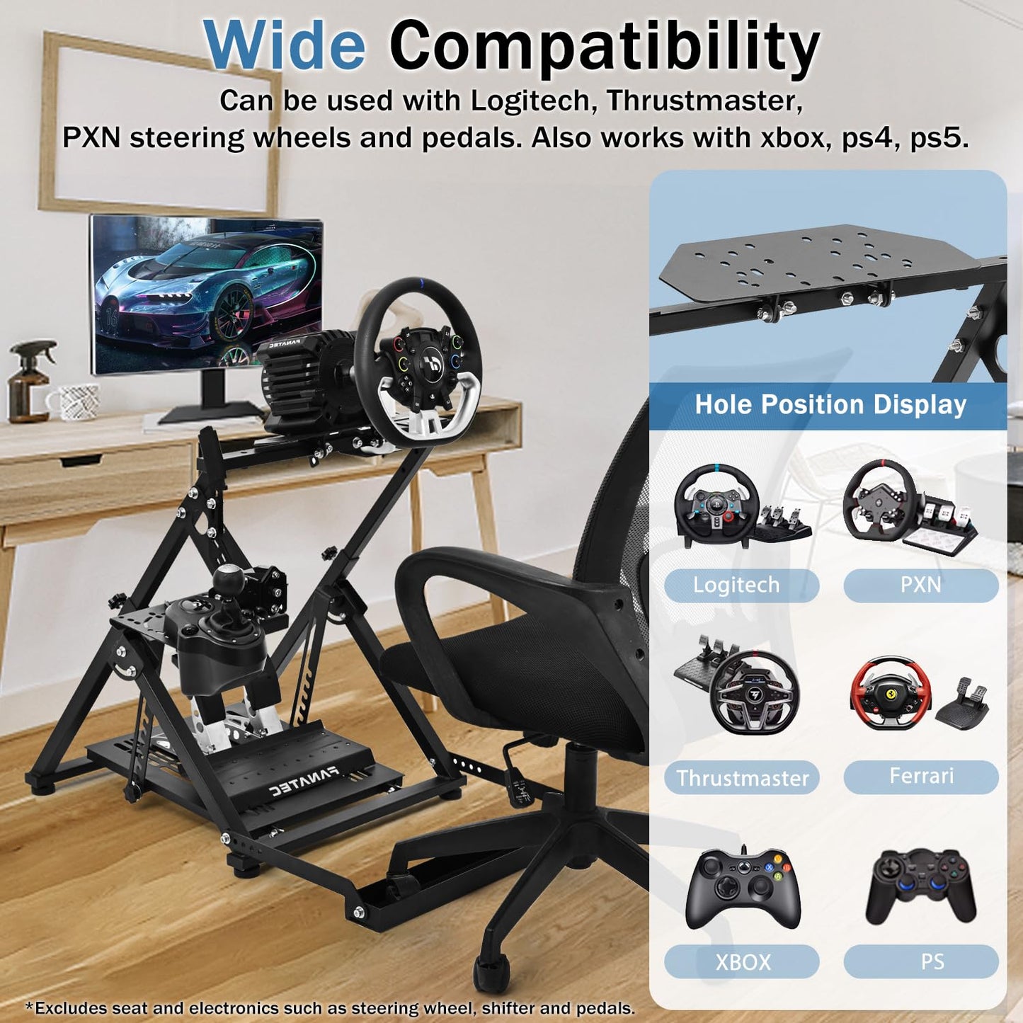 Mokapit X Shape Foldable Racing Wheel Stand Suitable for Logitech G25/G29/G920,Thrustmaster T300/T248/T300RS Moza R5 Adjustable Steering Wheel Stand Steering Wheel&Shifter &Pedals Not Included