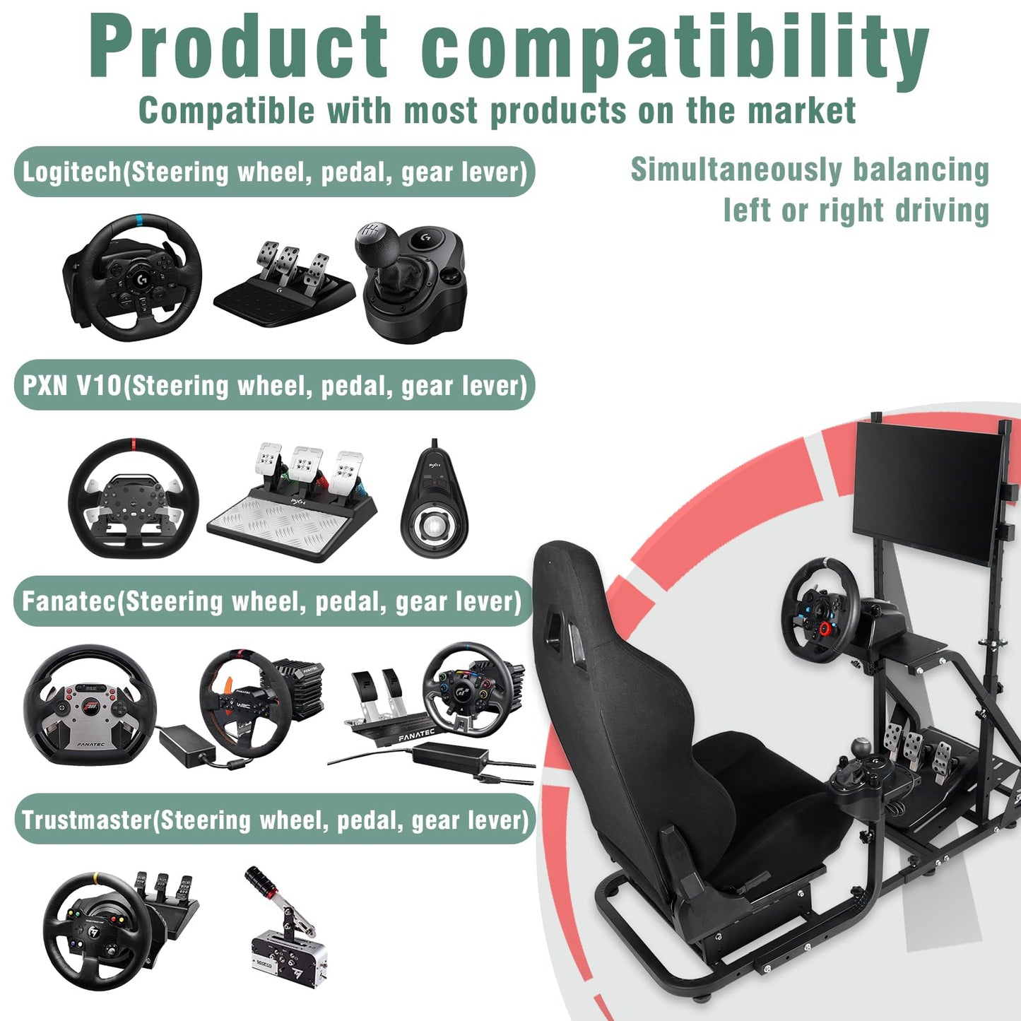 Display Support Racing Sim Cockpit Compatible with Logitech/Thrustmaster/PXN/Fanatec G923,G29,T500RS,TX,T248 Stable TV Monitor Steering Wheel Stand Wheel & Shifter & Pedal Not Included