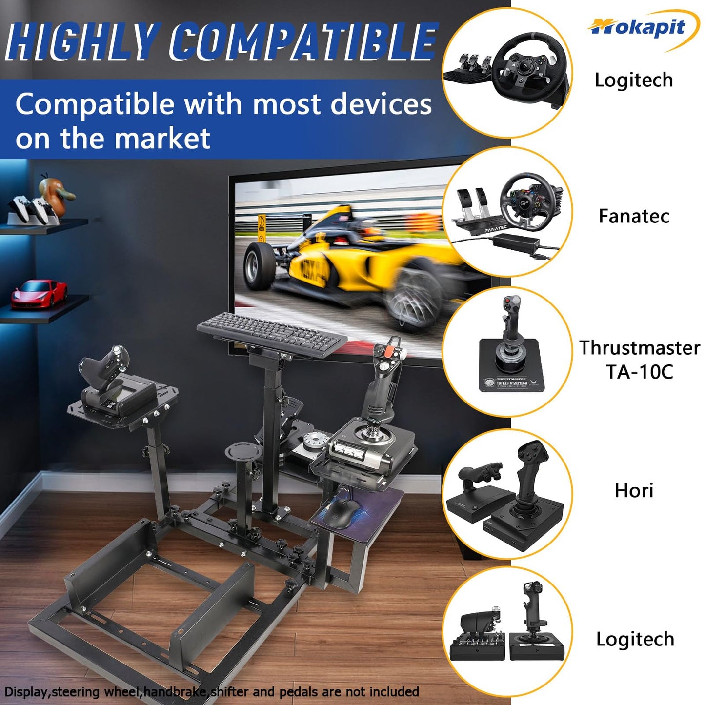 Mokapit Racing Flight Simulator Cockpit Sturdy Compatible with Logitech/Thrustmaster/PXN G25,G27,X52,X56 H.O.T.A.S Adjustable Throttle Yoke Stand Includes Stand Only