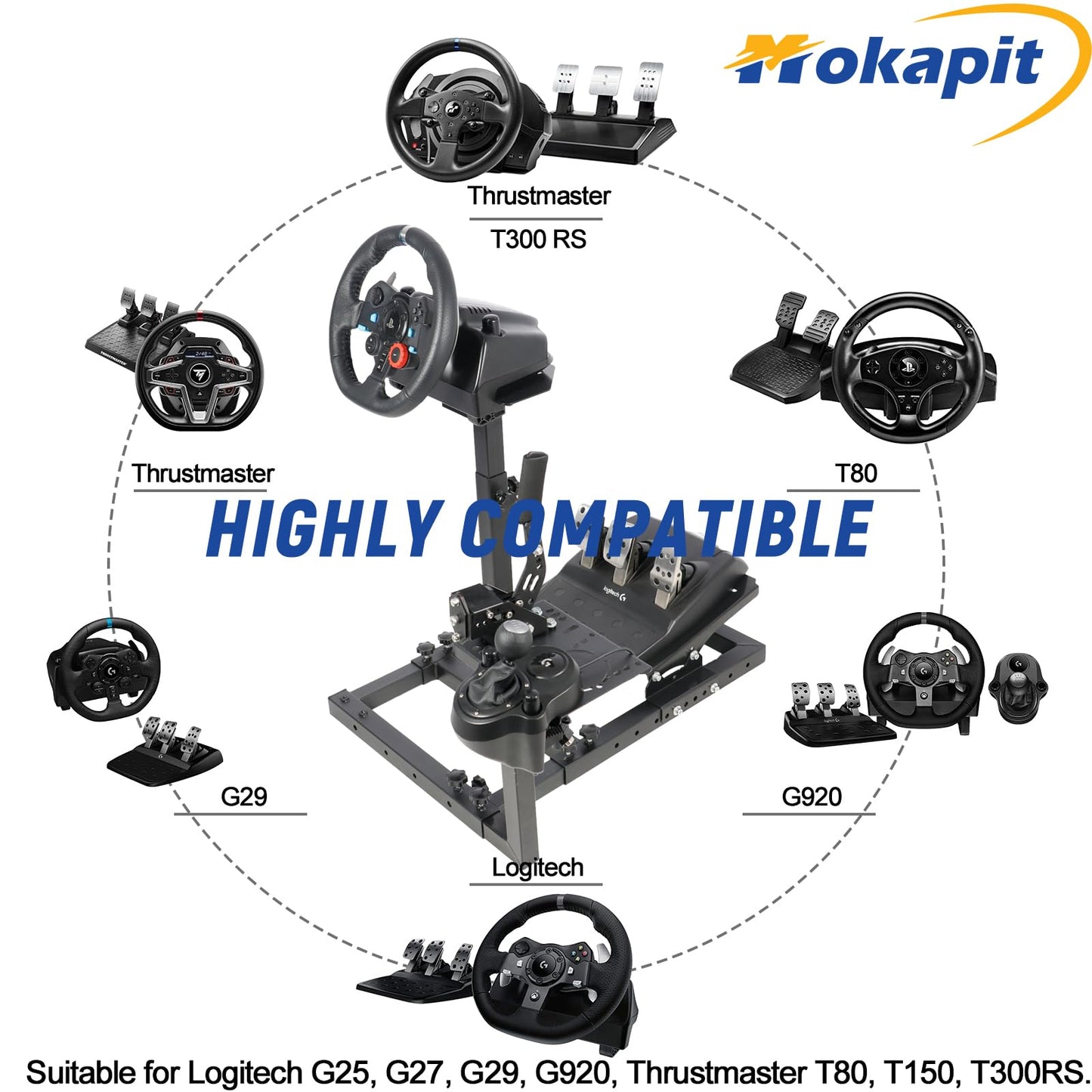 Mokapit Racing Wheel Stand Portable Compatible with Logitech/Thrustmaster/PXN G25,G23,G27,G29,G920,T80,T150 Steady Simulator Cockpit No Wheel, Pedal, Handbrake and Shifter