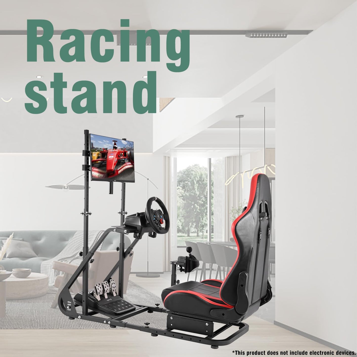 Mokapit Racing Simulator Cockpit with Monitor Stand Racing Seat Fit for Logitech GPRO G29 G920 G923 Thrustmaster T80 T300RS GT Fanatec Adjustable Sim Racing Stand without Wheel Shift Lever Pedal TV