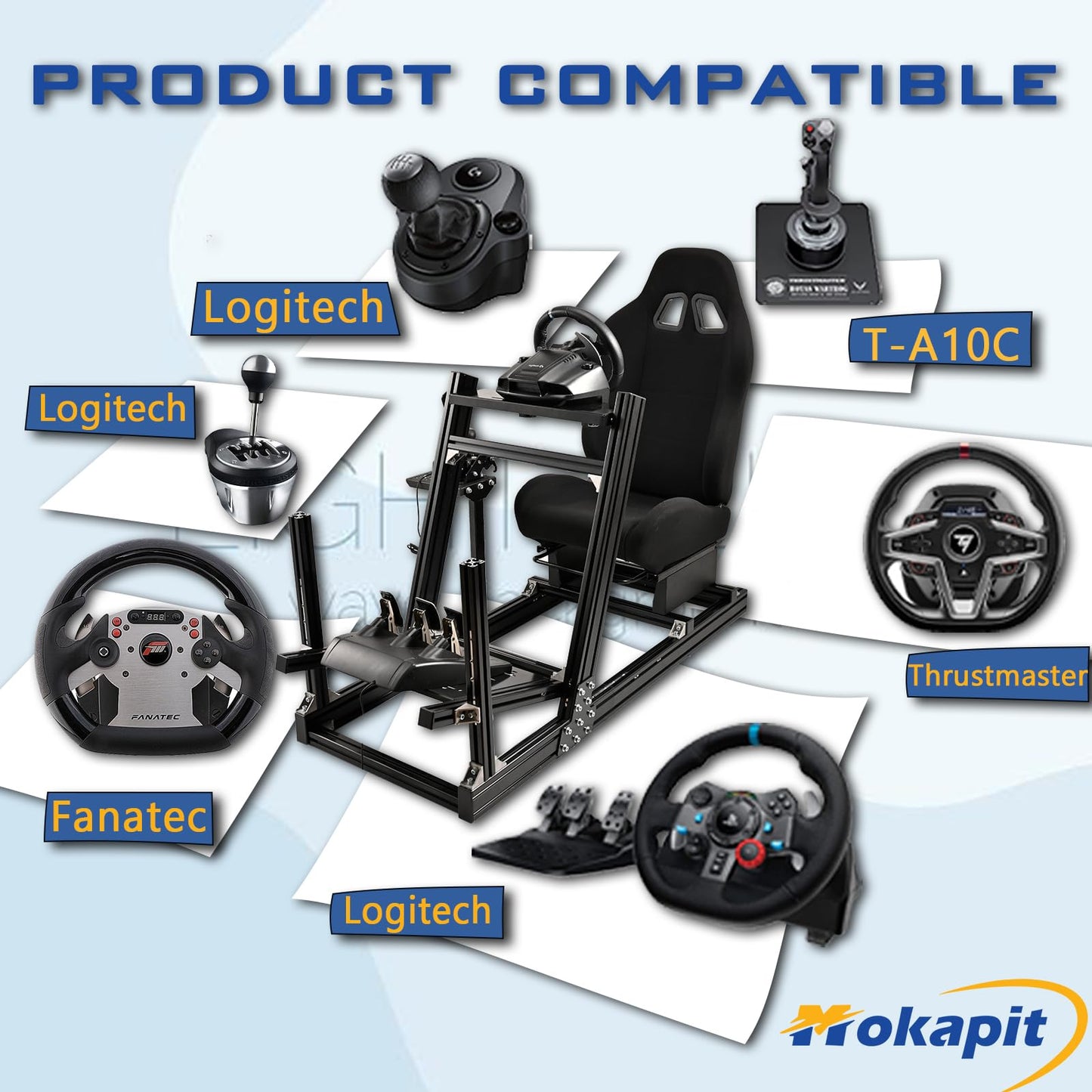 Racing Wheel Cockpit F1/Truck/Car Simulator High Strength Aluminum with Black Seat Compatible with Logitech,Thrustmaster,PXN and Fanatec Stable Cockpit Wheel&Pedals& Handbrake Not Included